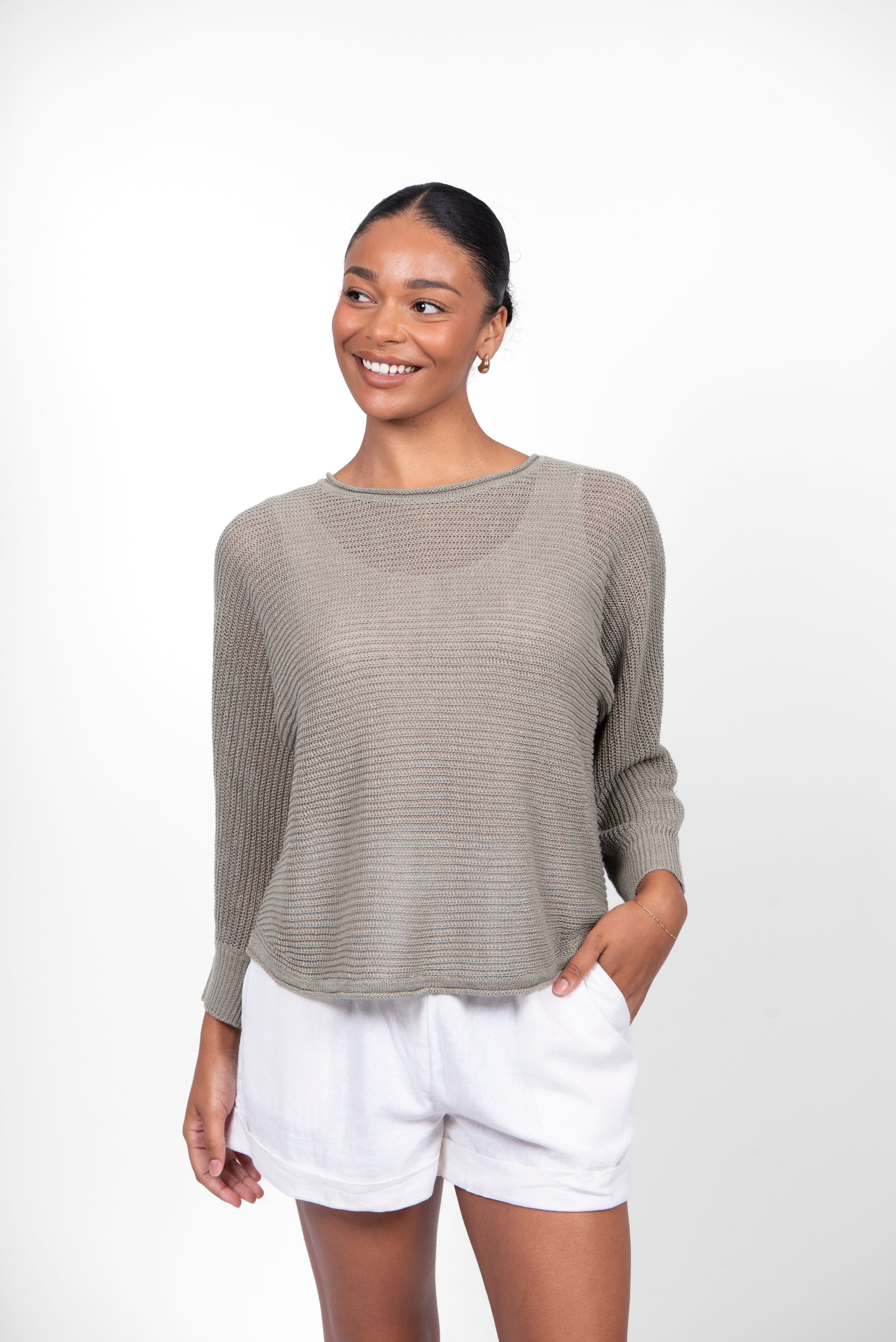 BRIDGE & LORD LINEN DOLMAN KNIT PULLOVER SAGE