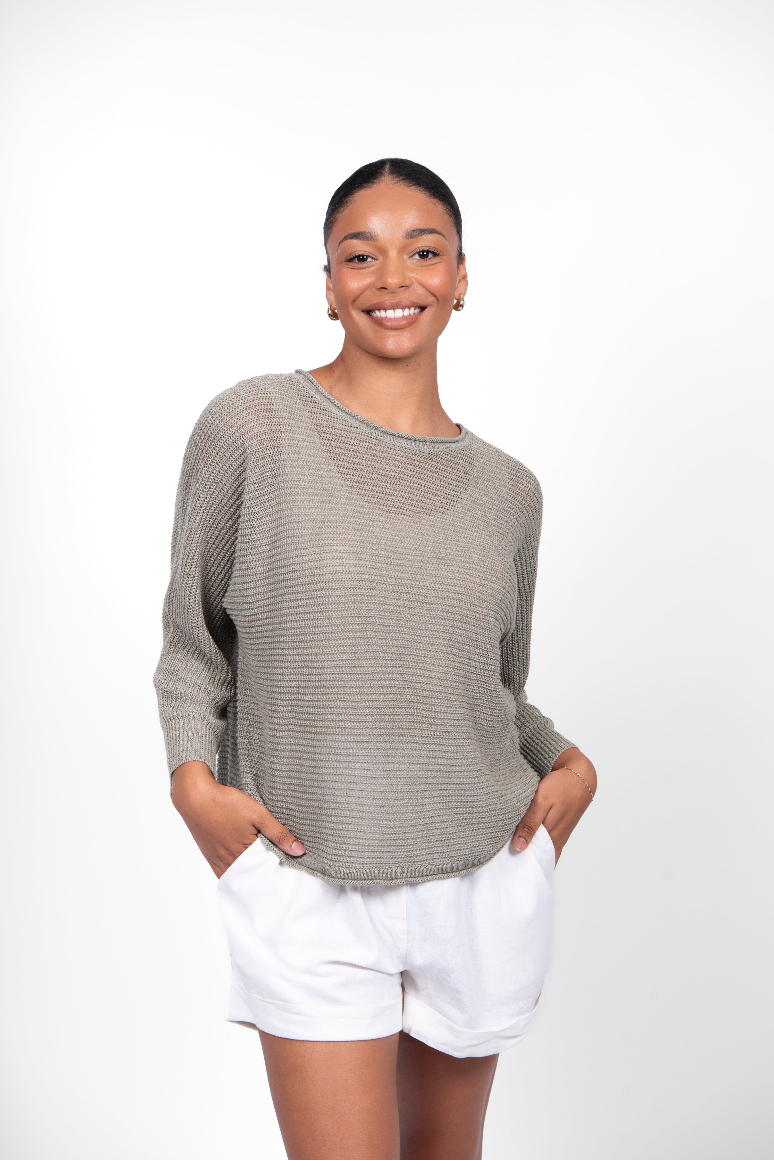 BRIDGE & LORD LINEN DOLMAN KNIT PULLOVER SAGE