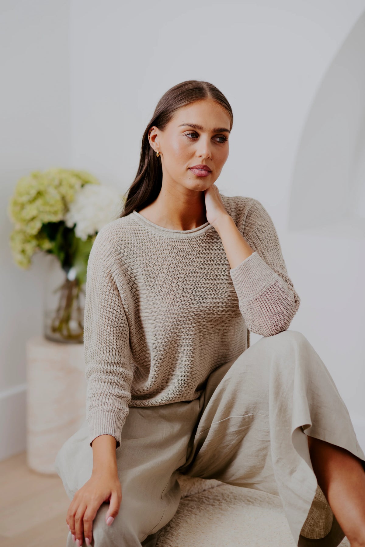 BRIDGE & LORD LINEN DOLMAN KNIT PULLOVER LINEN