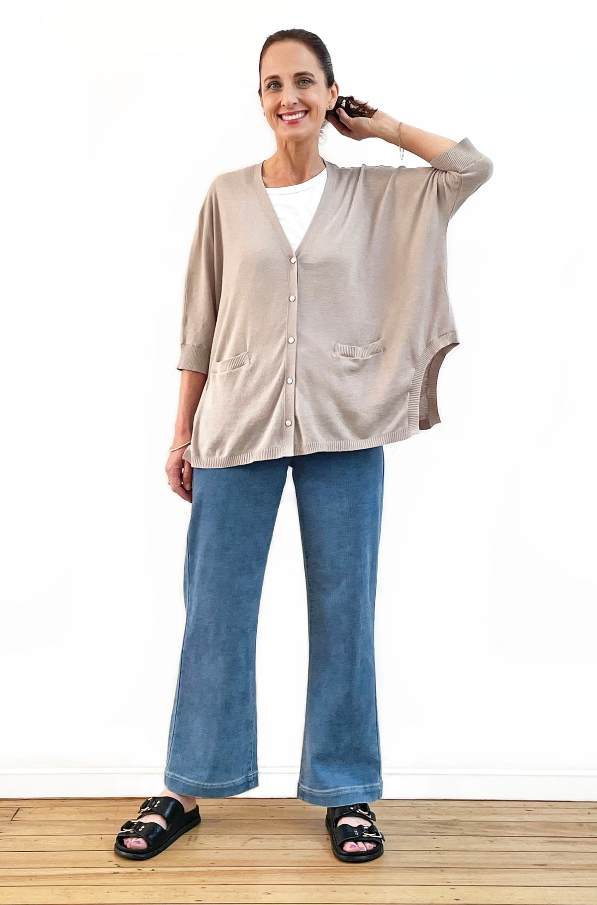 BRIDGE & LORD LINEN/COTTON OVERSIZED SWING CARDIGAN STRING