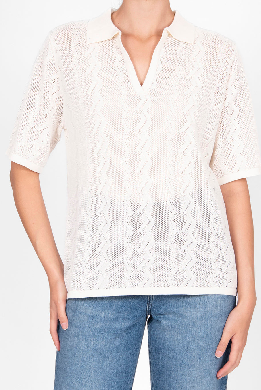 BRIDGE & LORD ZIG ZAG POINTELLE POLO CREAM