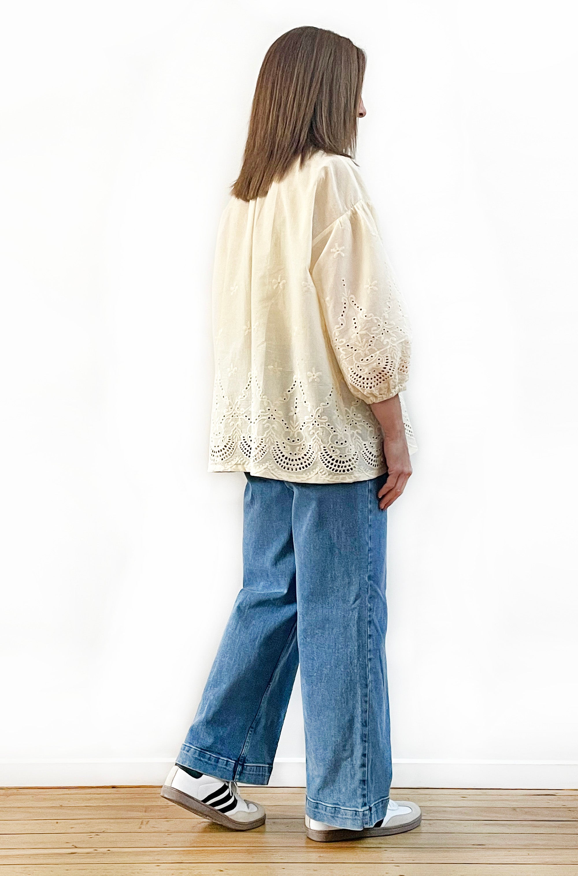 COTTON BRODERIE PEASANT BLOUSE BUTTER