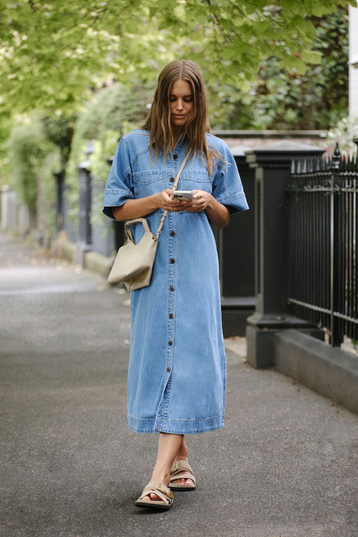 CERES LIFE AVA SHORT SLEEVE MIDI DRESS VINTAGE BLUE
