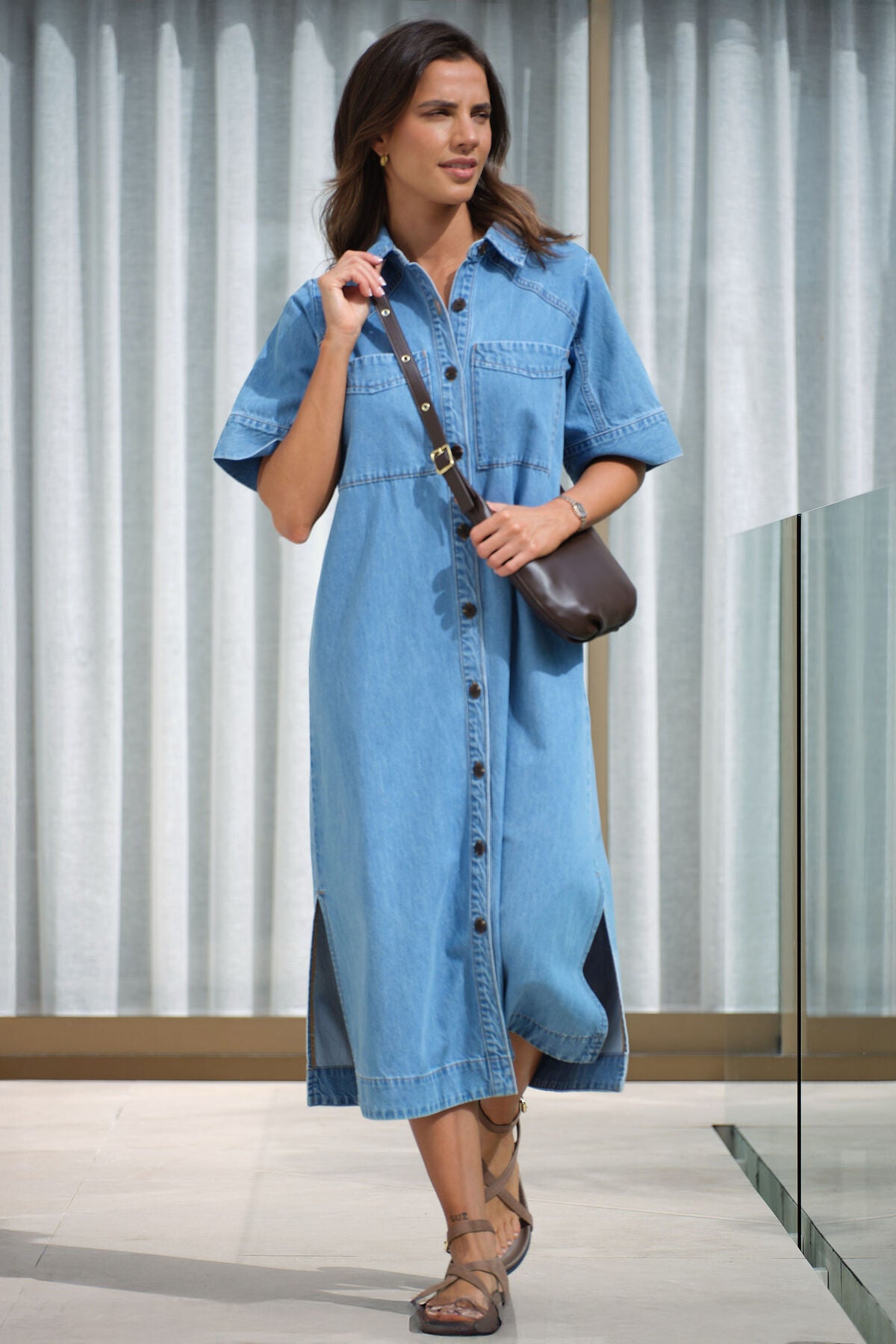 CERES LIFE AVA SHORT SLEEVE MIDI DRESS VINTAGE BLUE