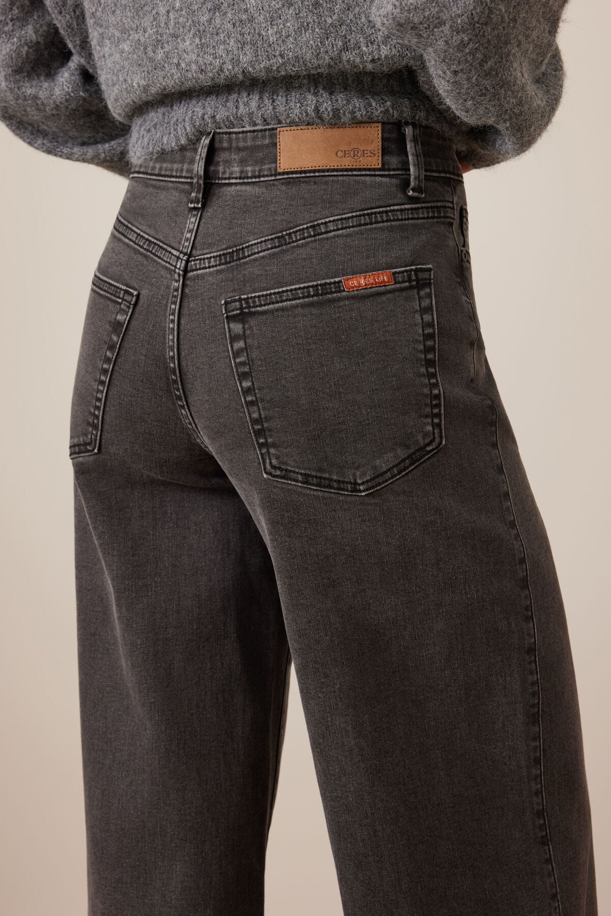 CERES LIFE EVIE WIDE LEG JEAN WASHED BLACK