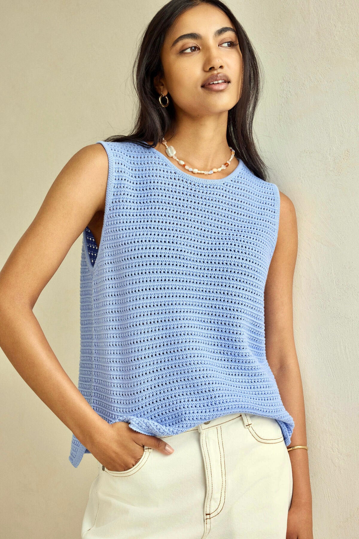 CERES LIFE MARGOT MESH KNIT TANK SKY BLUE