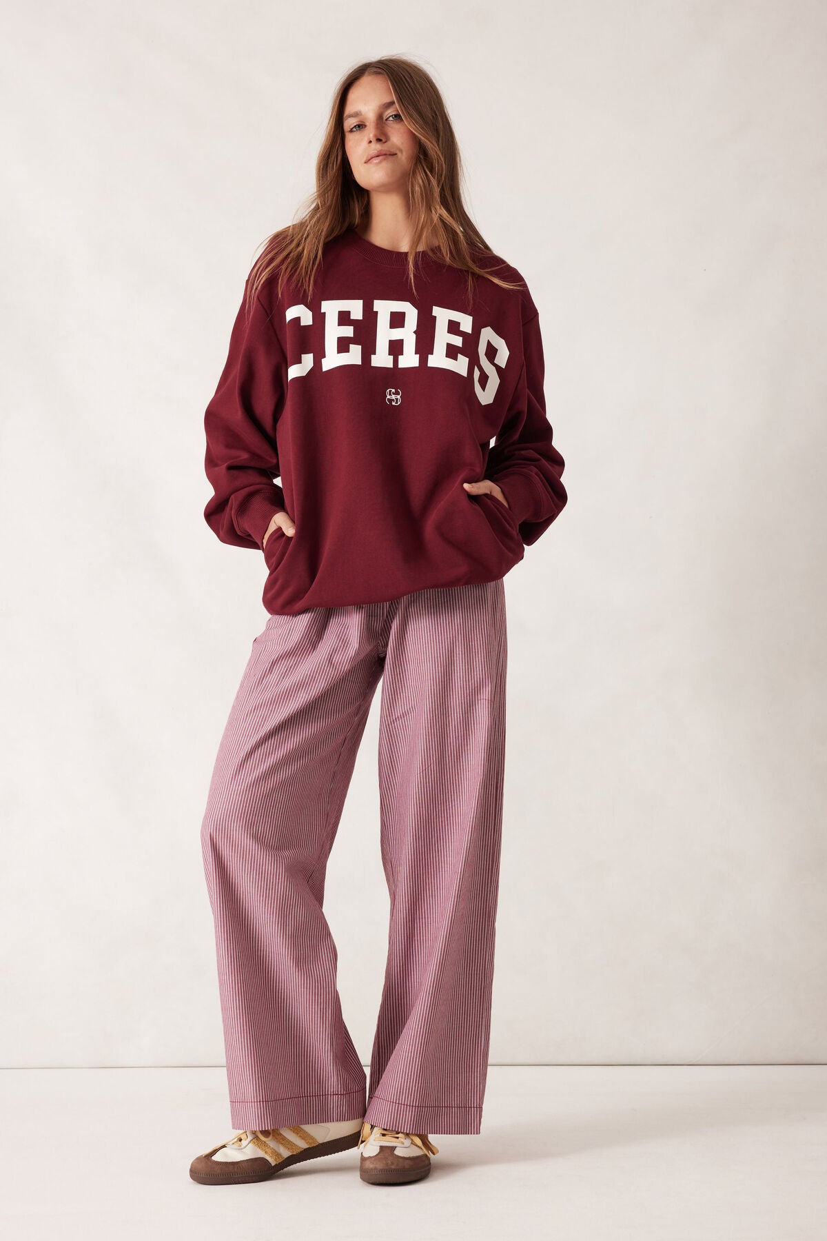 CERES LIFE OVERSIZED SLOUCHY CREW BURGUNDY