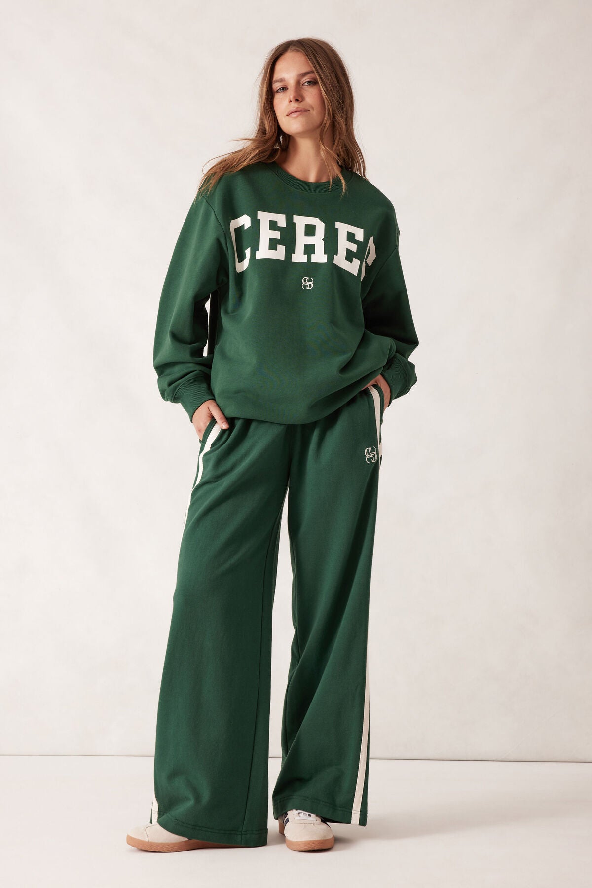 CERES LIFE OVERSIZED SLOUCHY CREW PINE GREEN