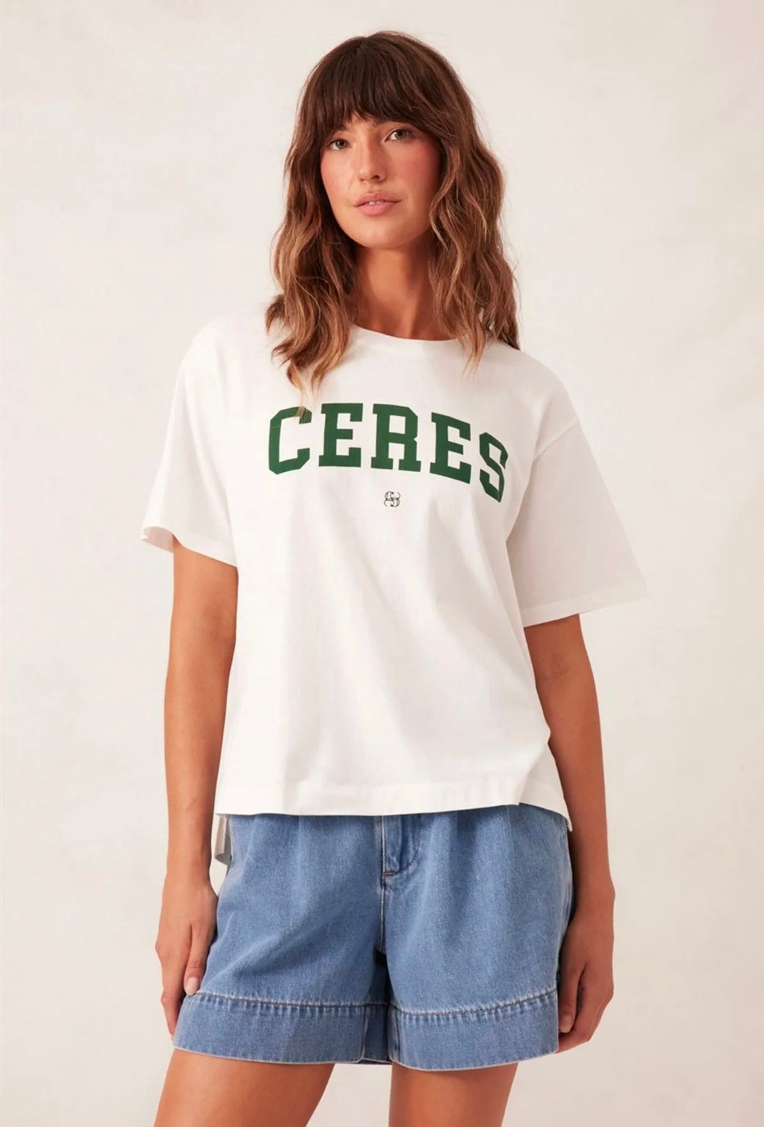 CERES LIFE 100% COTTON SLOUCHY SPLIT HEM VARSITY TEE VANILLA