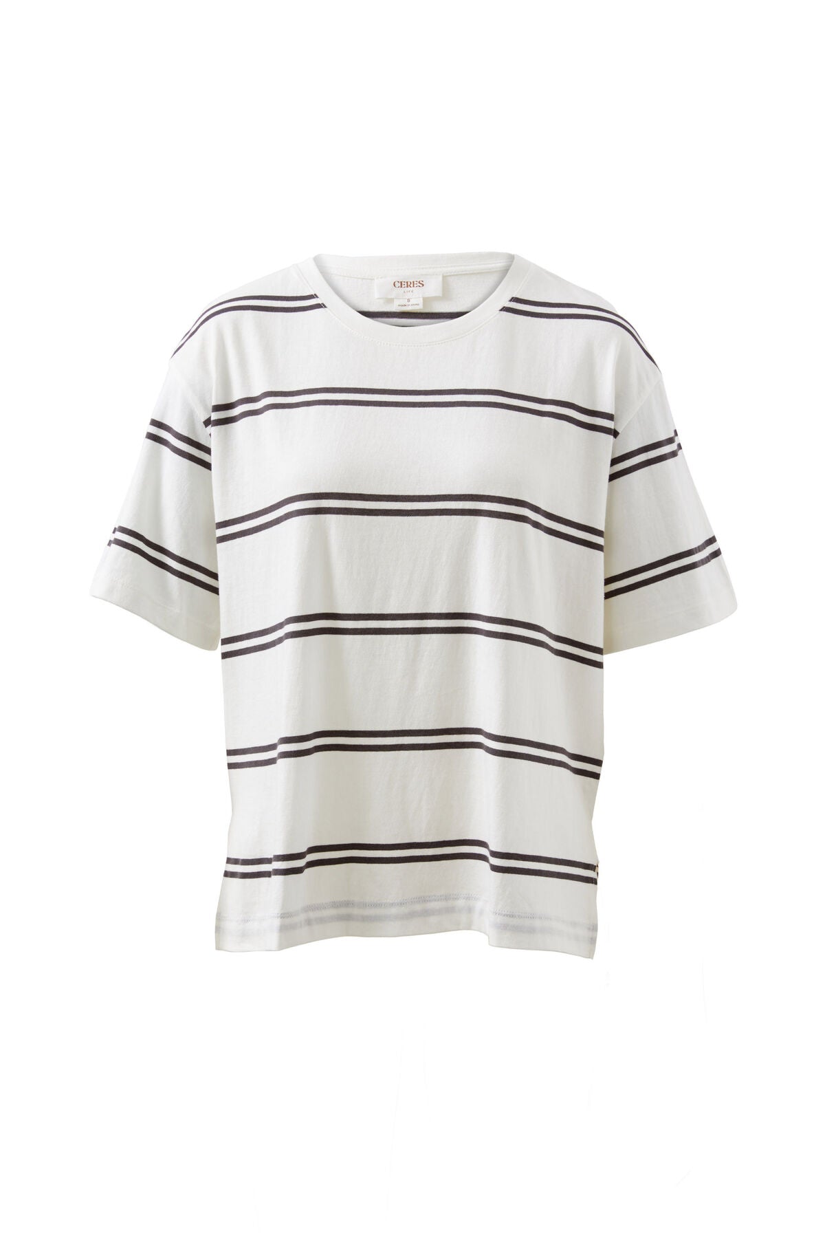 CERES LIFE STEVIE SLOUCHY TEE VANILLA/PHANTOM DOUBLE STRIPE
