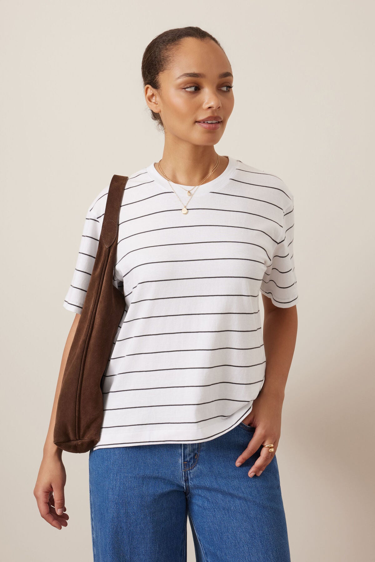 CERES LIFE STEVIE SLOUCHY TEE WHITE/PHANTOM STRIPE