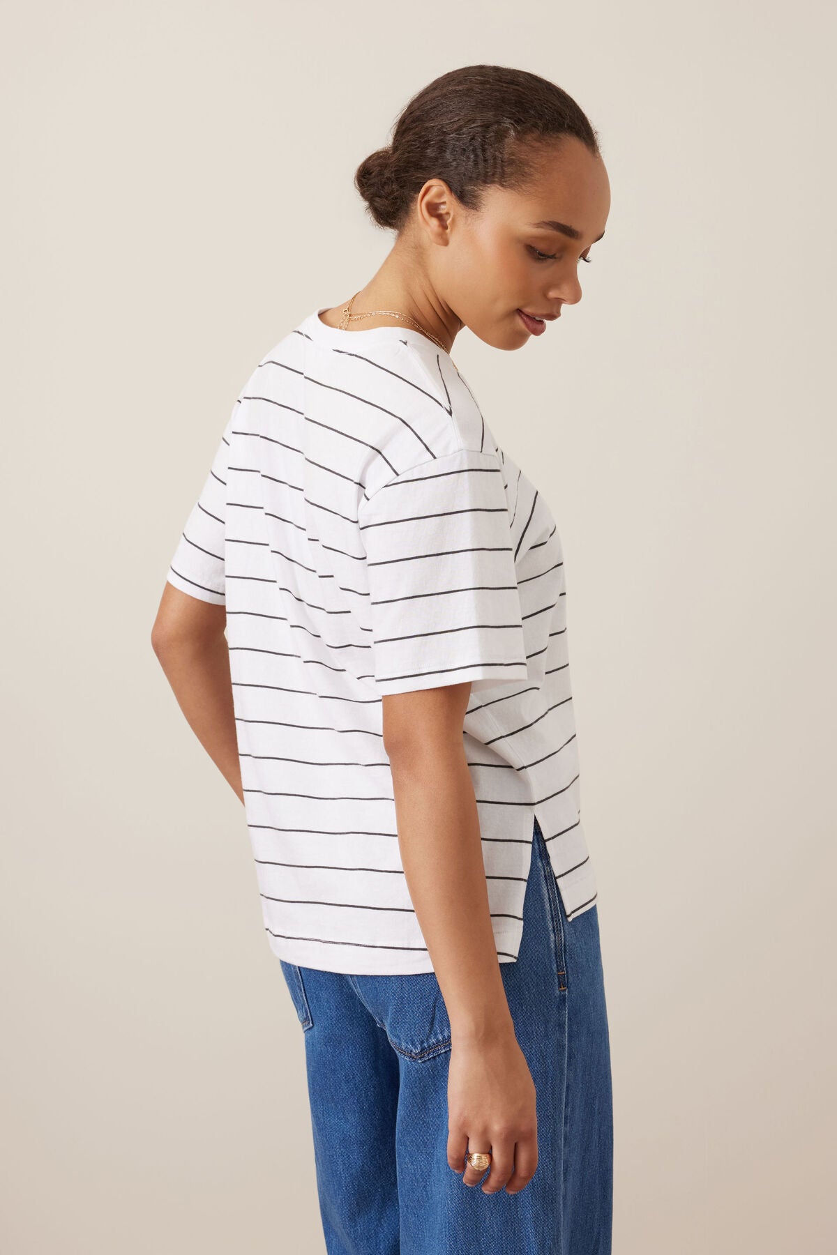 CERES LIFE STEVIE SLOUCHY TEE WHITE/PHANTOM STRIPE