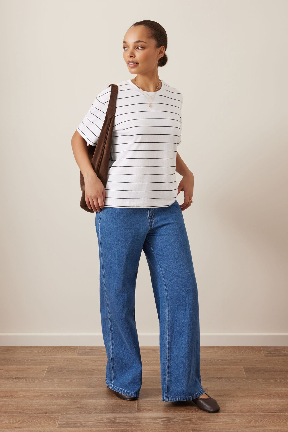 CERES LIFE STEVIE SLOUCHY TEE WHITE/PHANTOM STRIPE