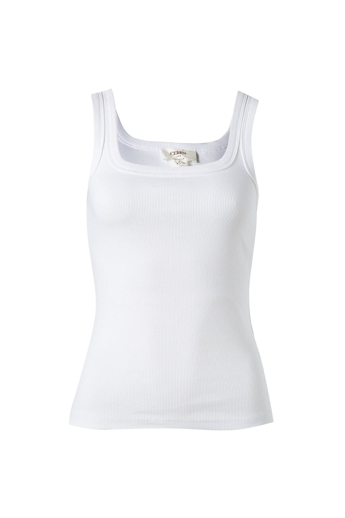 CERES LIFE ZAELI CONTOUR RIB SQUARE NECK TANK WHITE