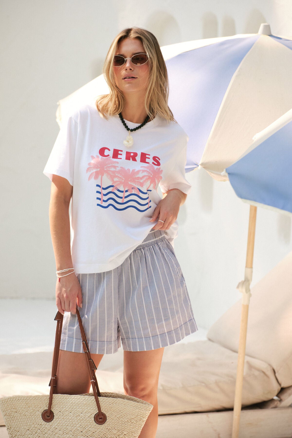 CERES LIFE STEVIE SLOUCHY TEE WHITE/RETRO PALMS