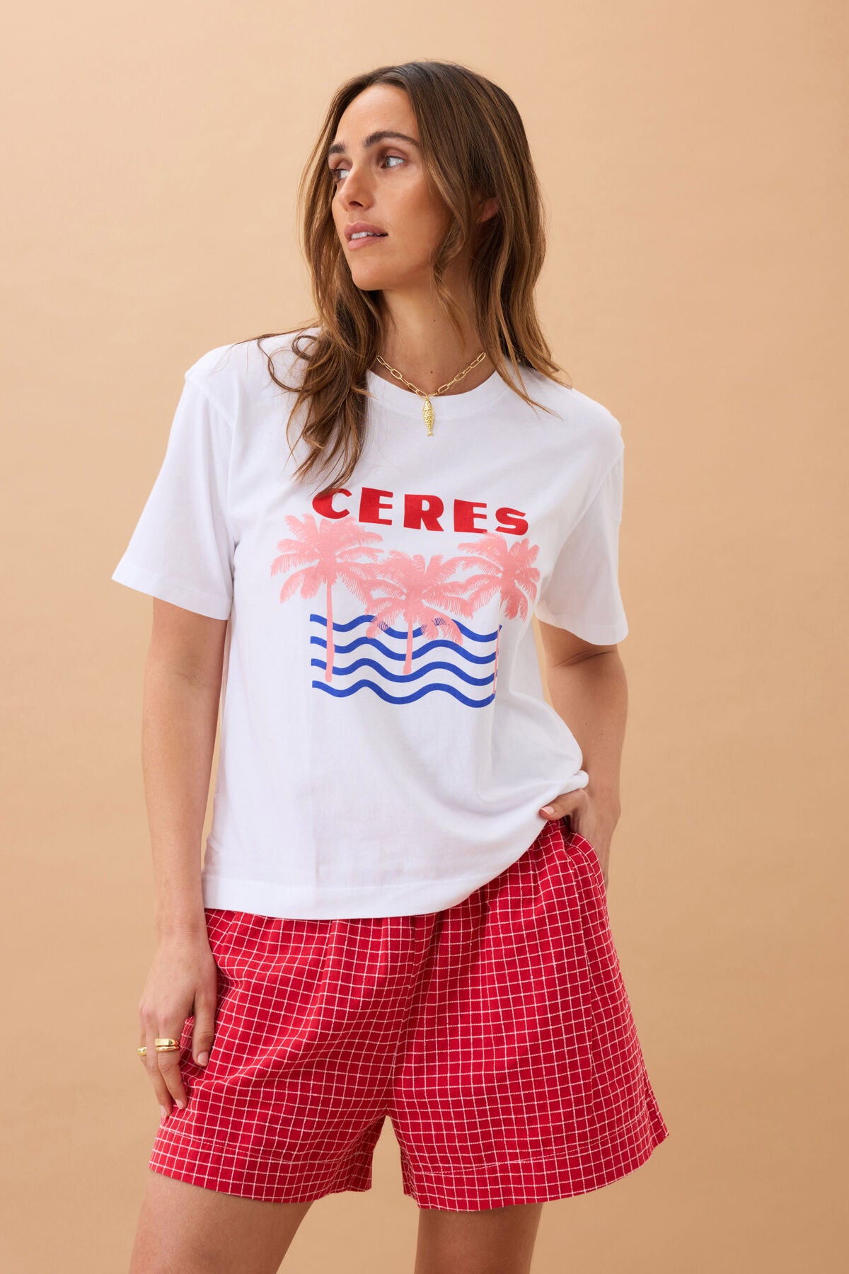 CERES LIFE STEVIE SLOUCHY TEE WHITE/RETRO PALMS