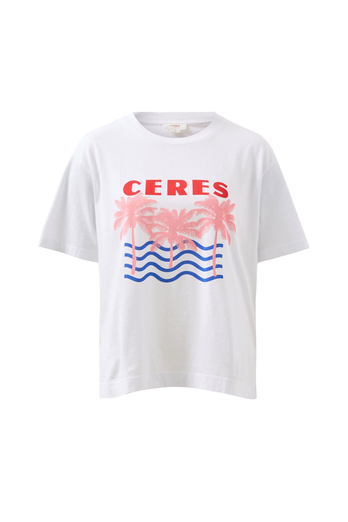 CERES LIFE STEVIE SLOUCHY TEE WHITE/RETRO PALMS