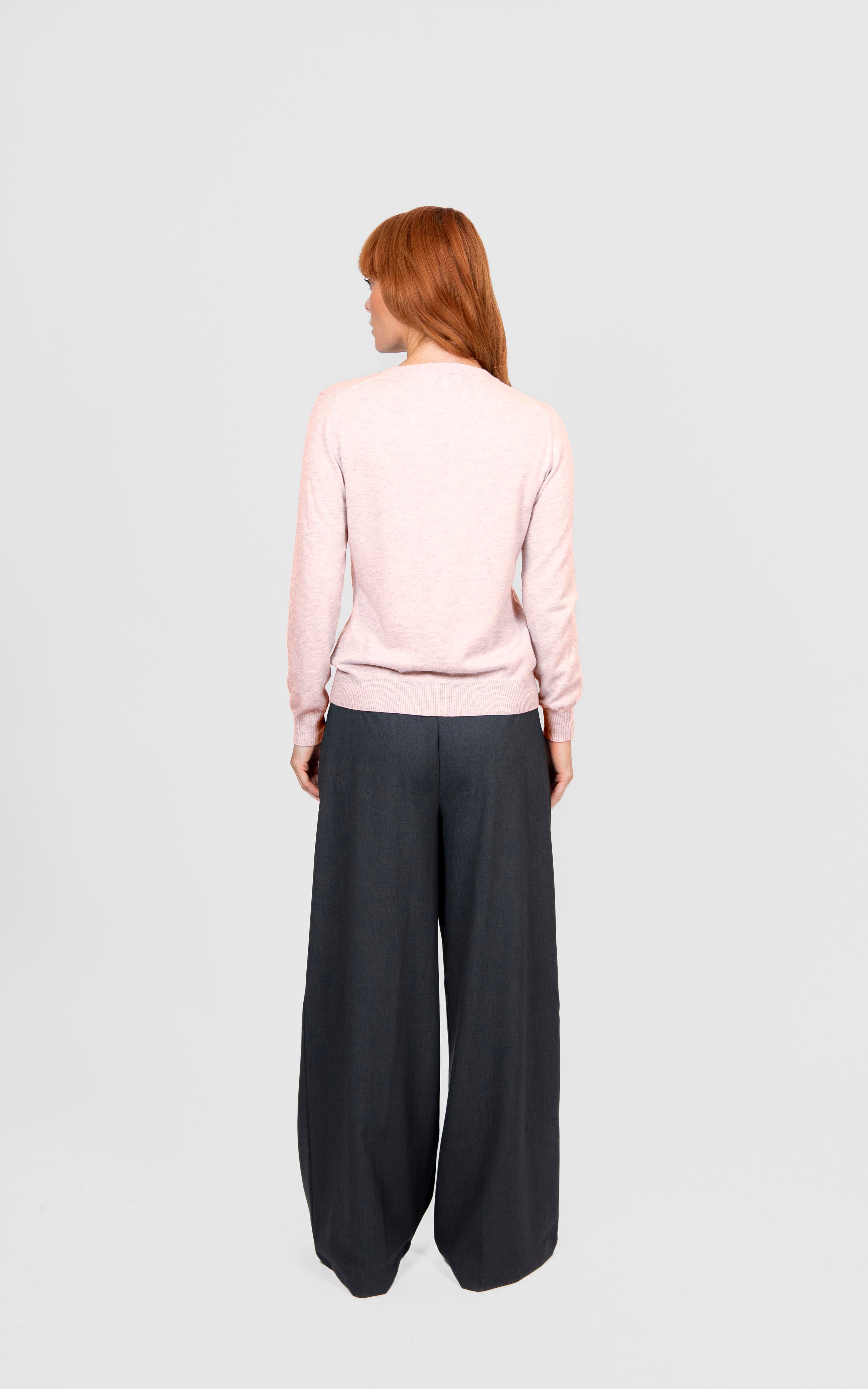 BRIDGE & LORD MERINO CASHMERE CHLOE CREW NECK PULLOVER PALE PINK