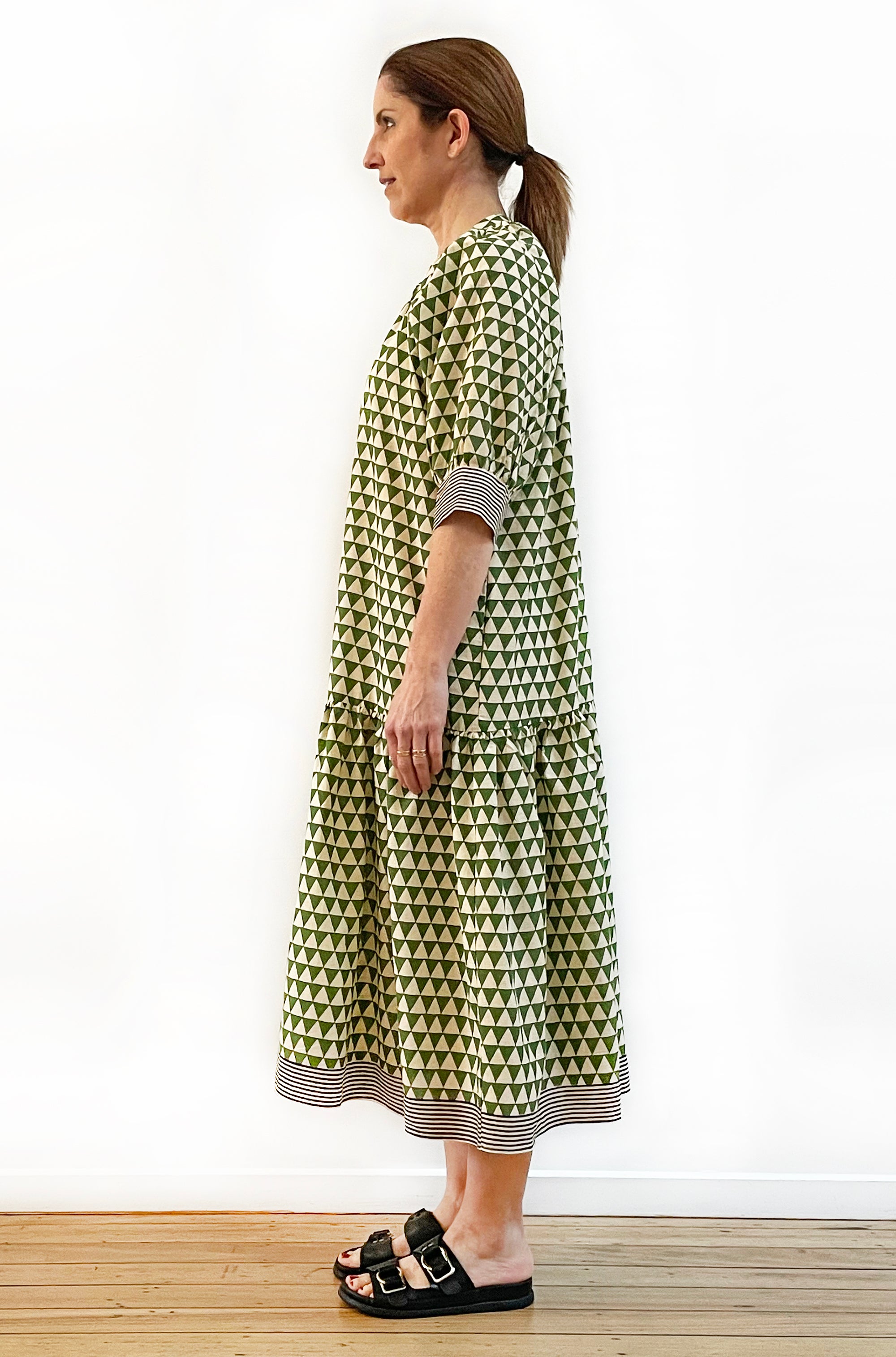 COTTON BLOCK PRINT DRESS GREEN