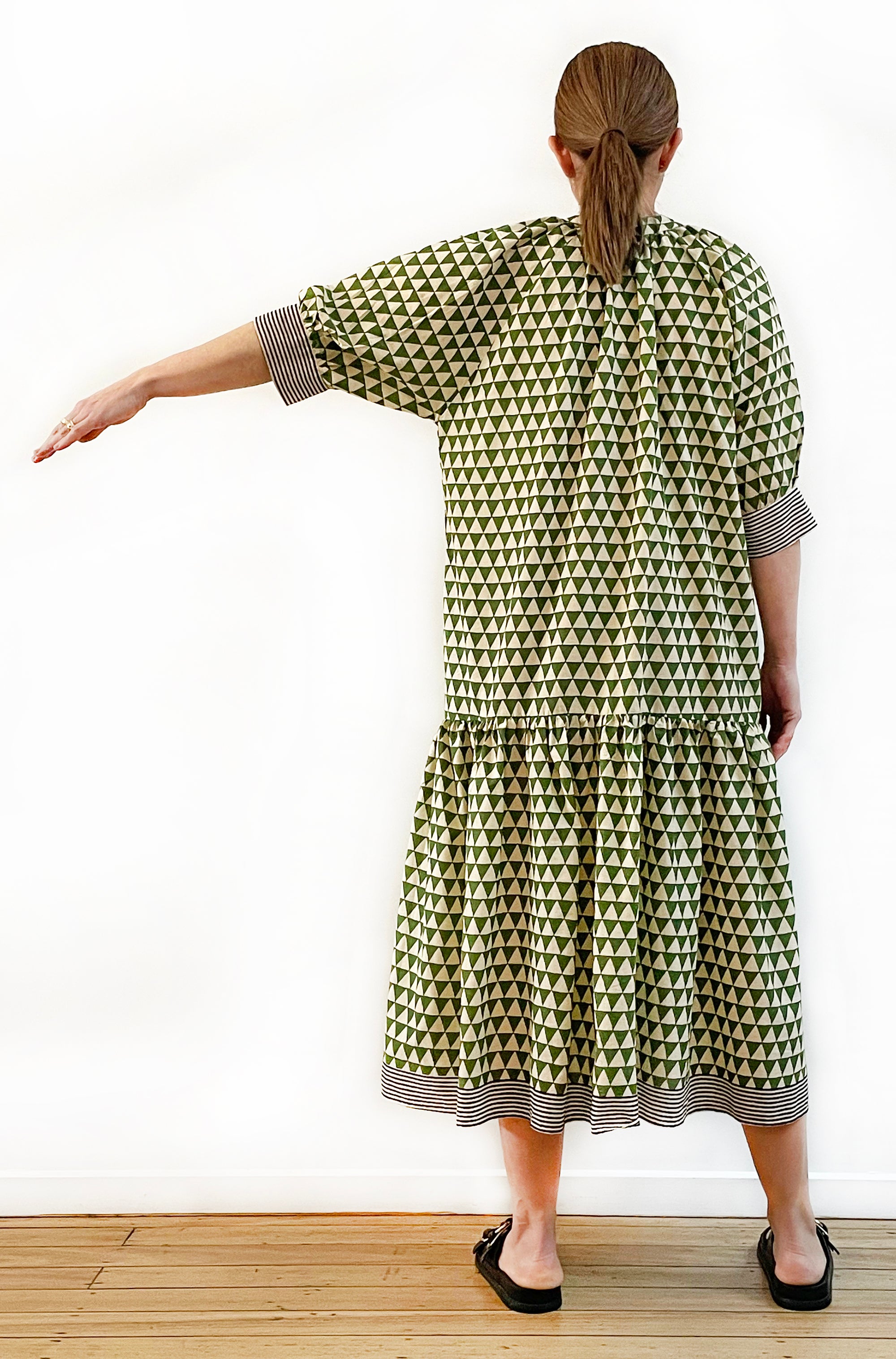 COTTON BLOCK PRINT DRESS GREEN