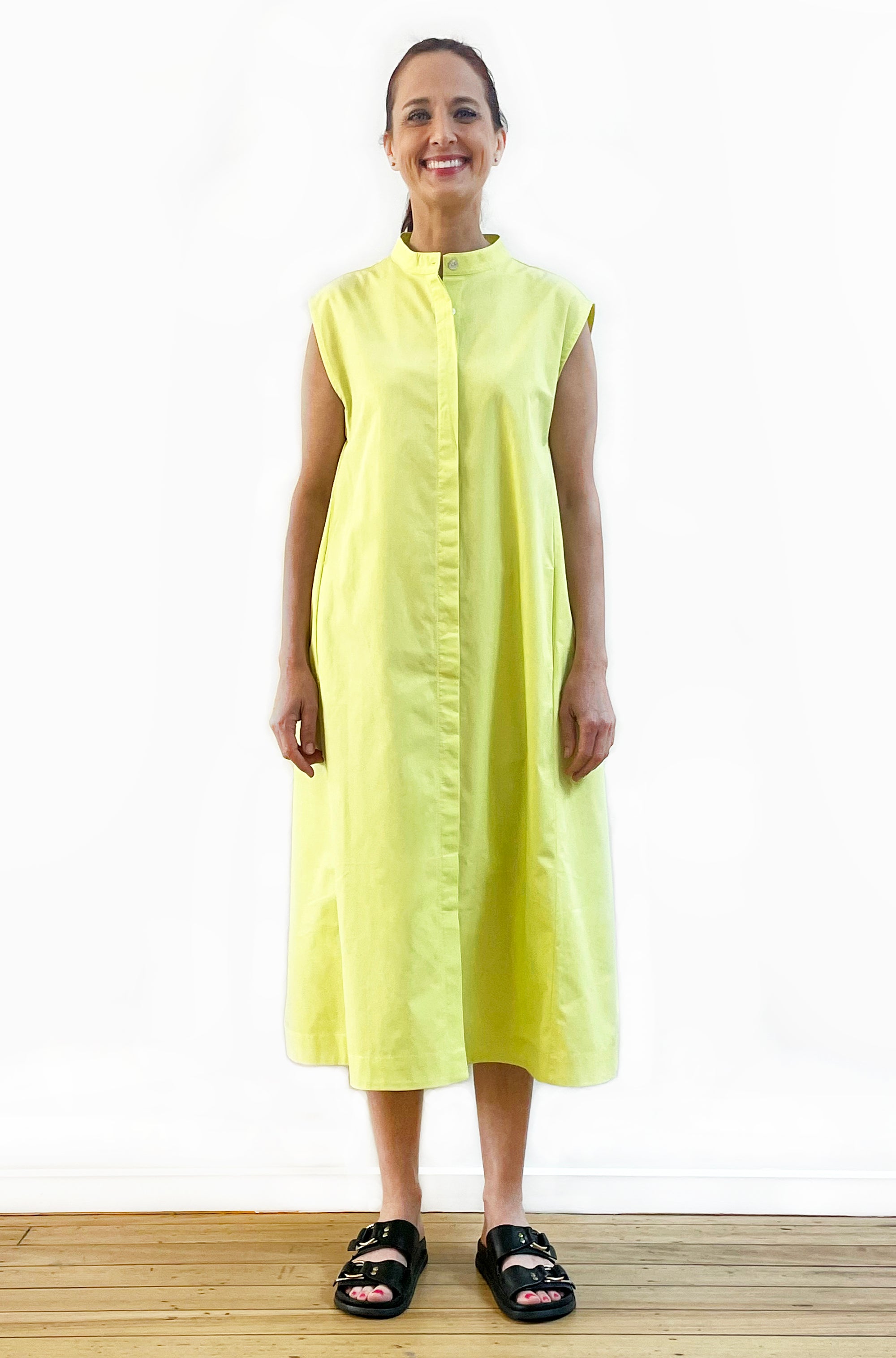 COTTON BUTTON THRU ELASTIC PANEL DRESS LEMONADE
