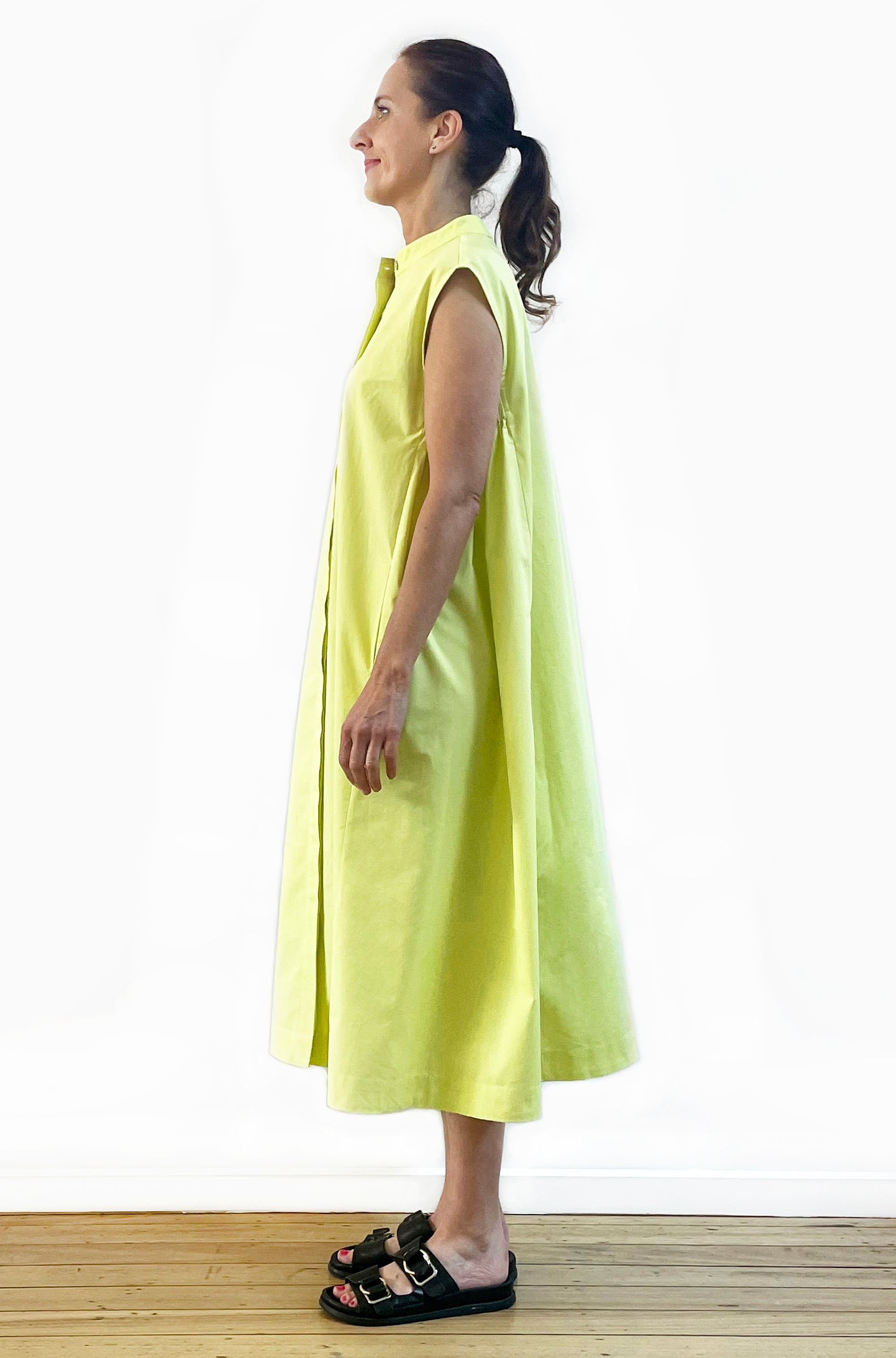 COTTON BUTTON THRU ELASTIC PANEL DRESS LEMONADE