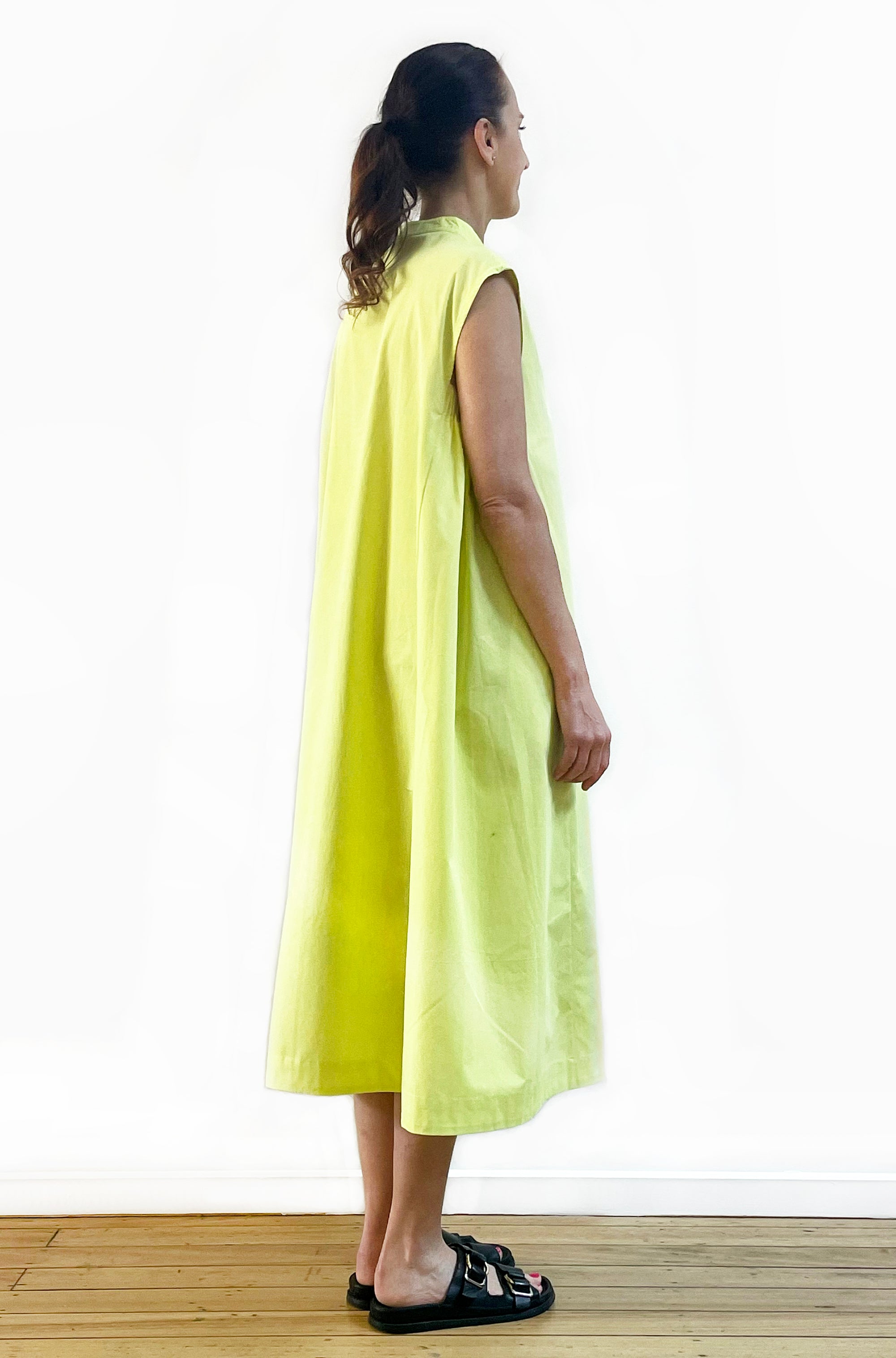COTTON BUTTON THRU ELASTIC PANEL DRESS LEMONADE