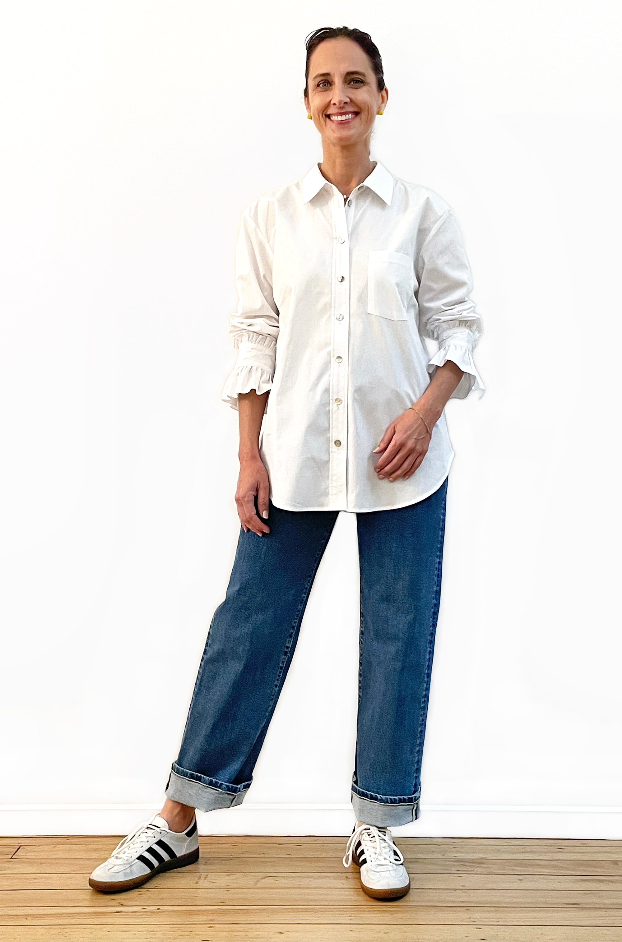 COTTON SLIM CUT CLASSIC FRILL CUFF SHIRT WHITE