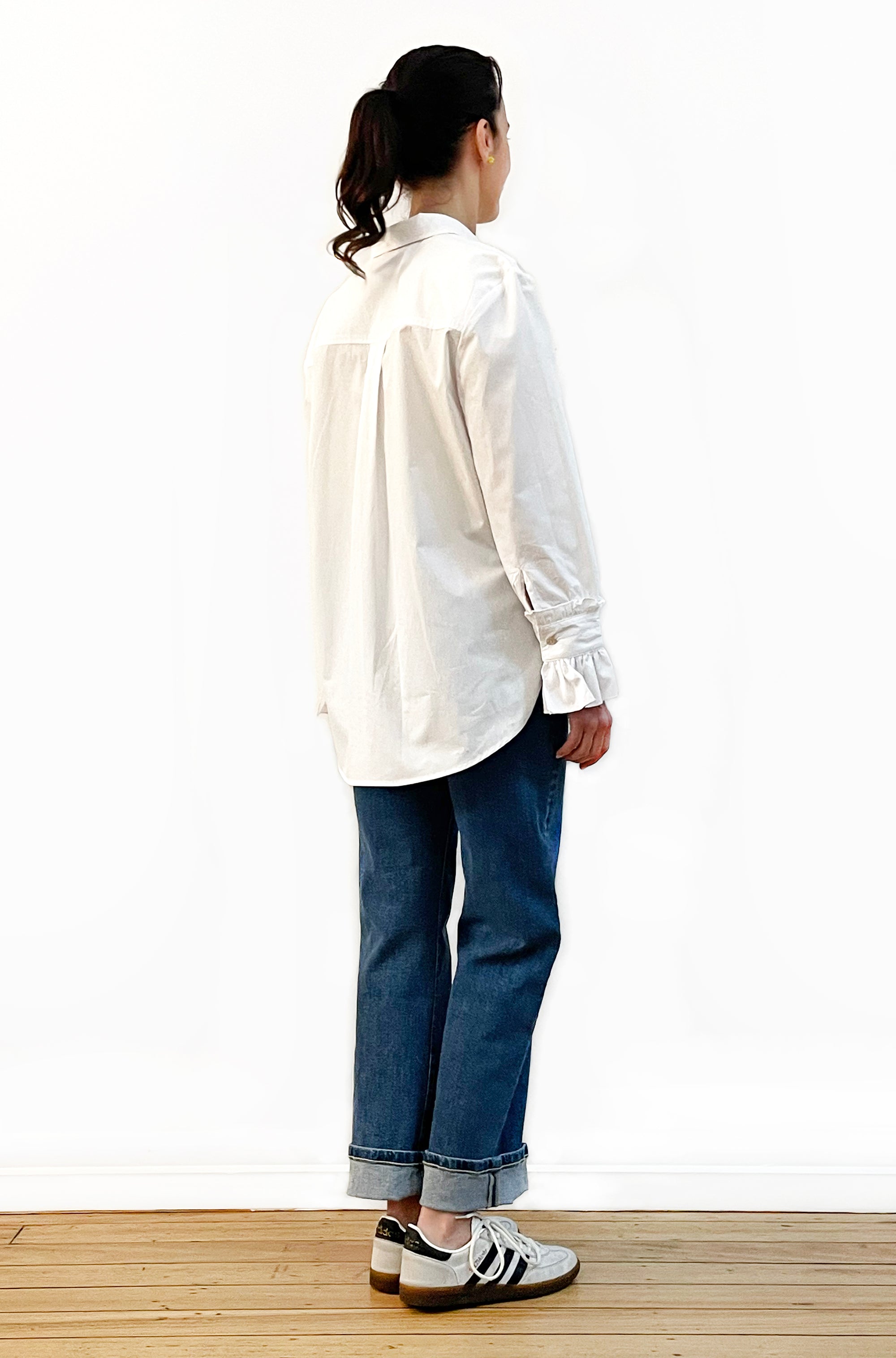 COTTON SLIM CUT CLASSIC FRILL CUFF SHIRT WHITE