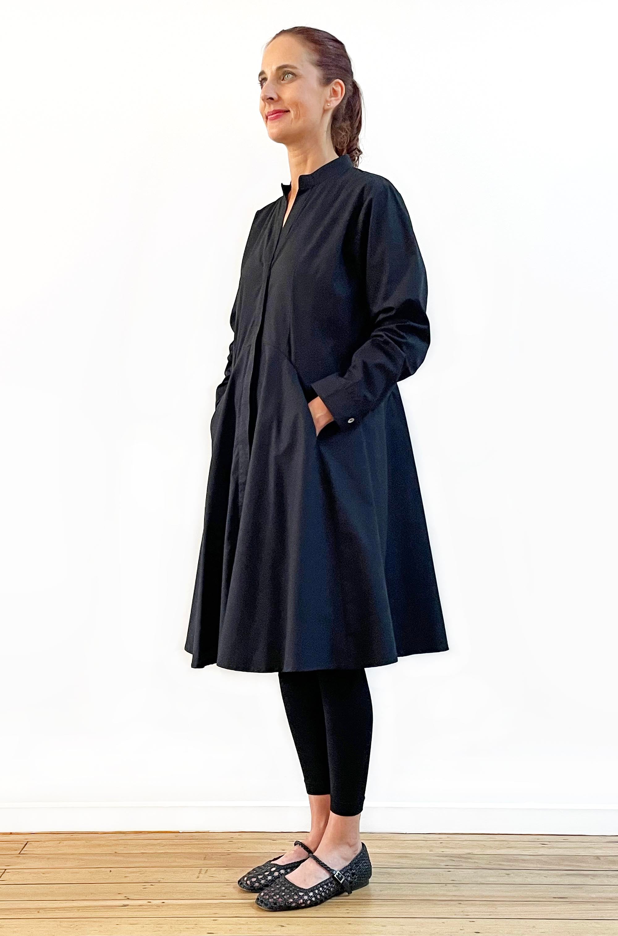 COTTON CURVED SKIRT TUNIC DRESS BLACK