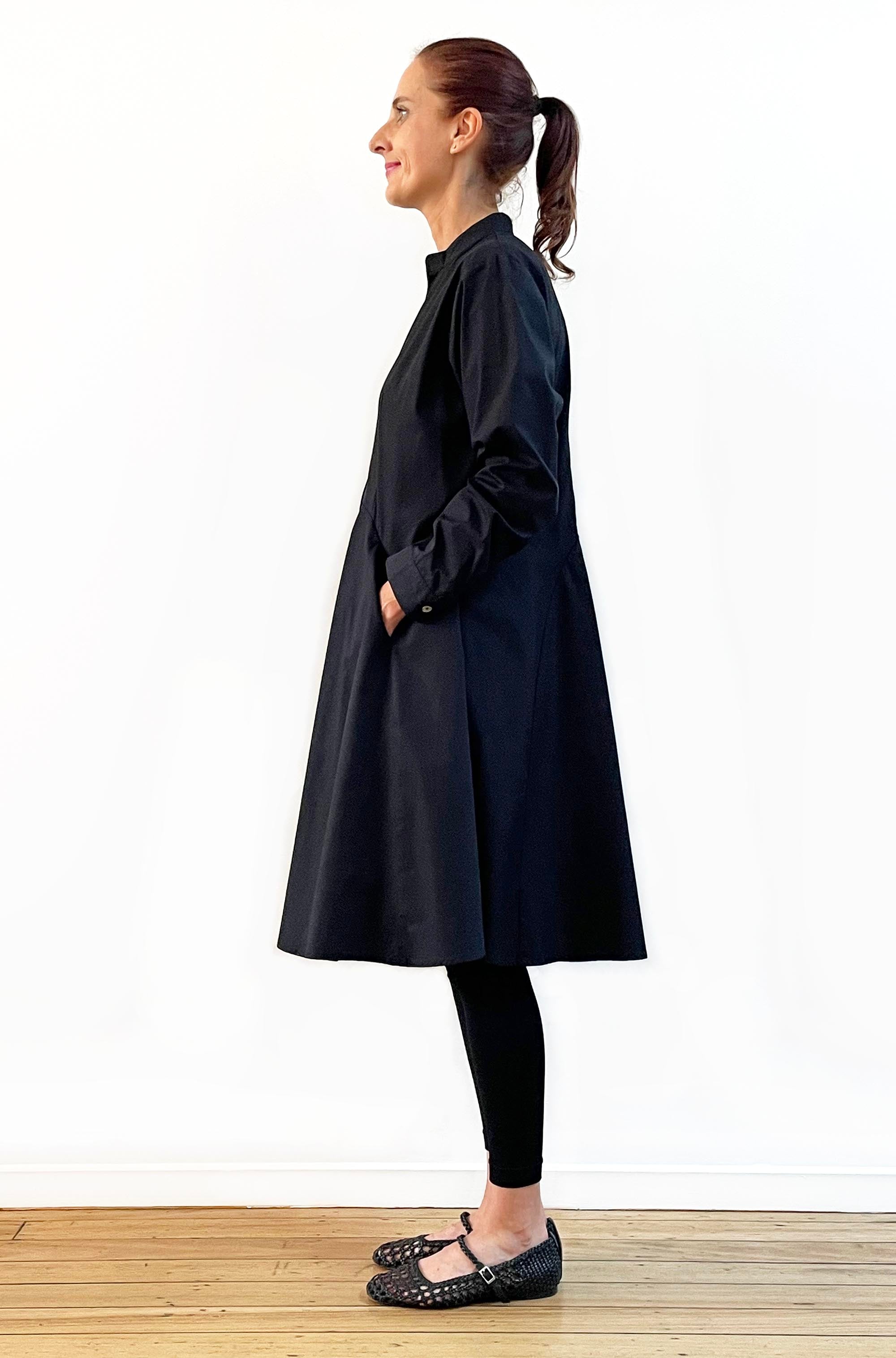 COTTON CURVED SKIRT TUNIC DRESS BLACK