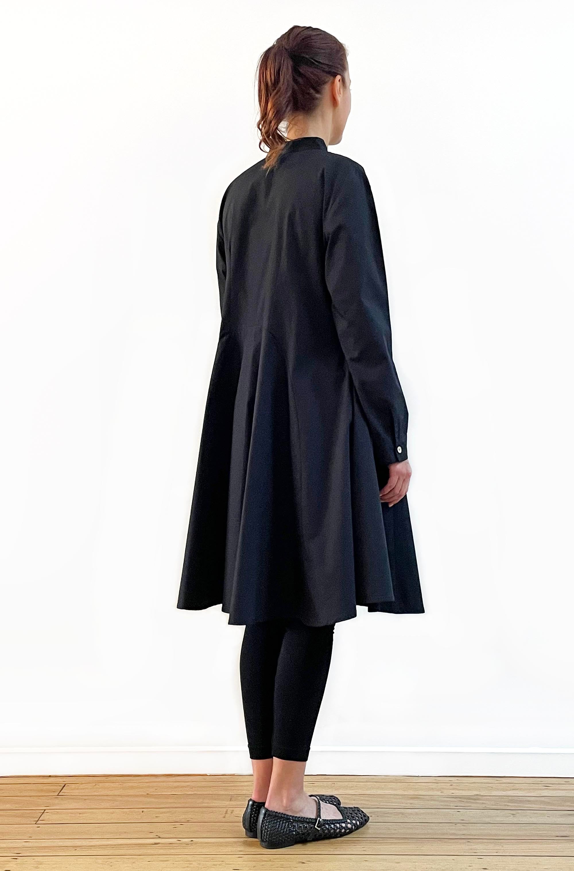 COTTON CURVED SKIRT TUNIC DRESS BLACK