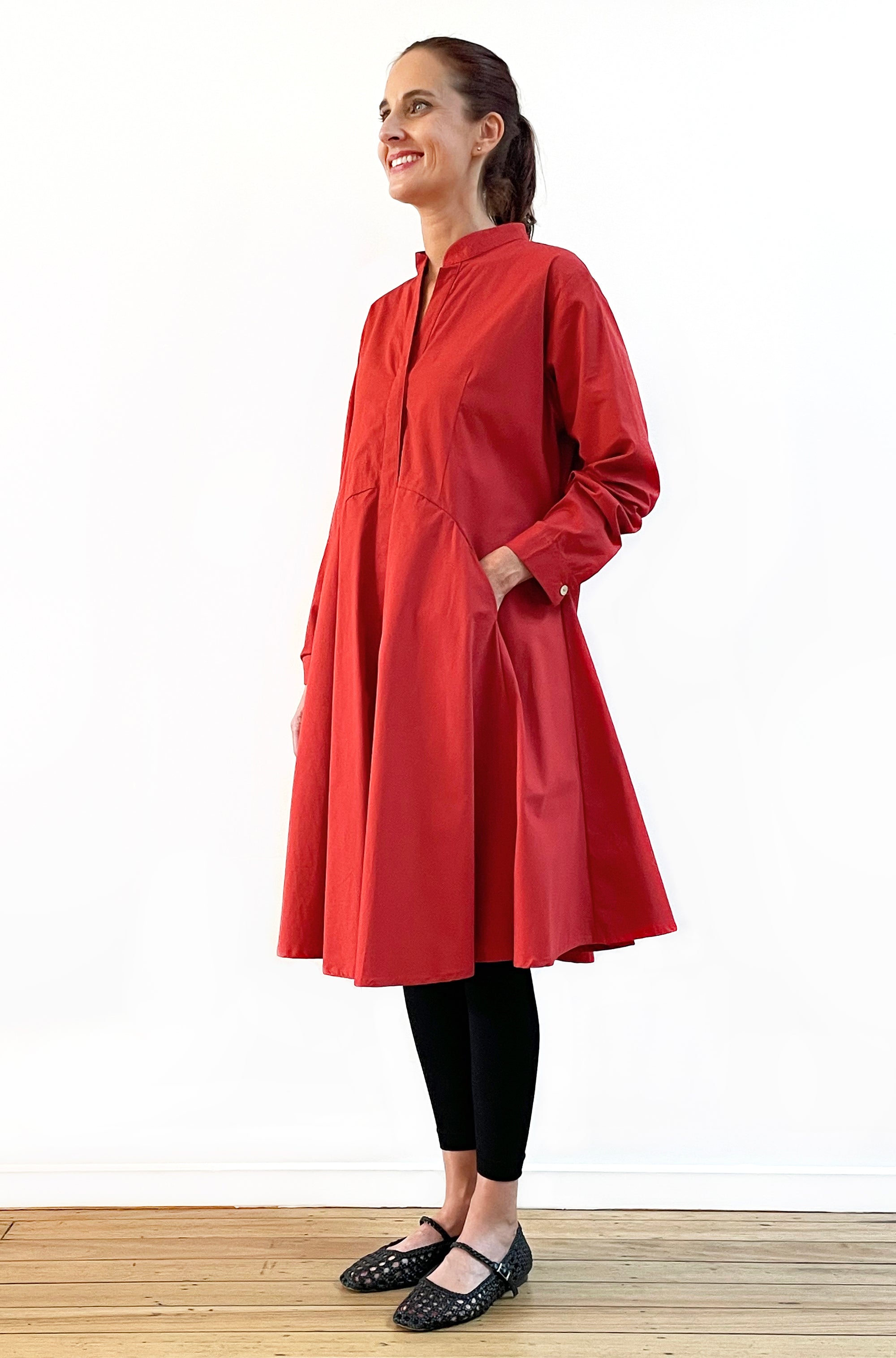 COTTON CURVED SKIRT TUNIC DRESS PAPRIKA