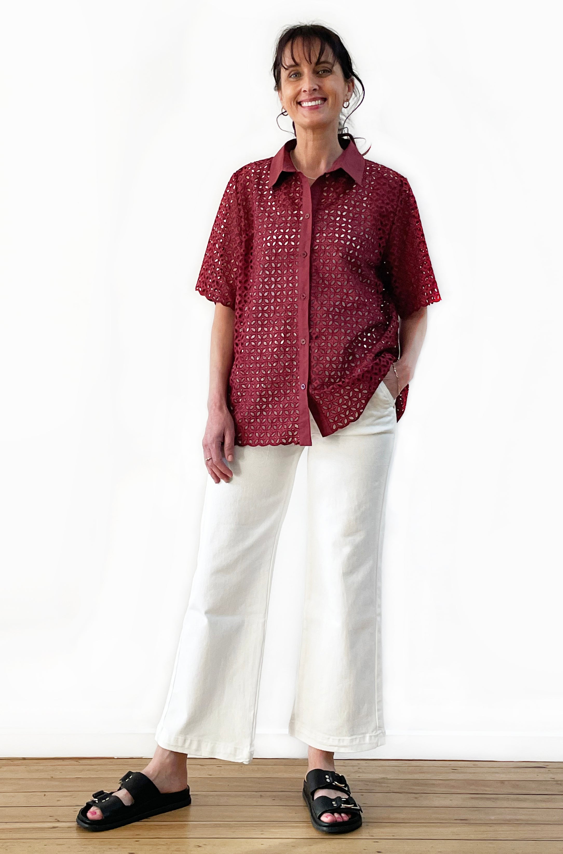 COTTON CUT OUT SHIRT MERLOT
