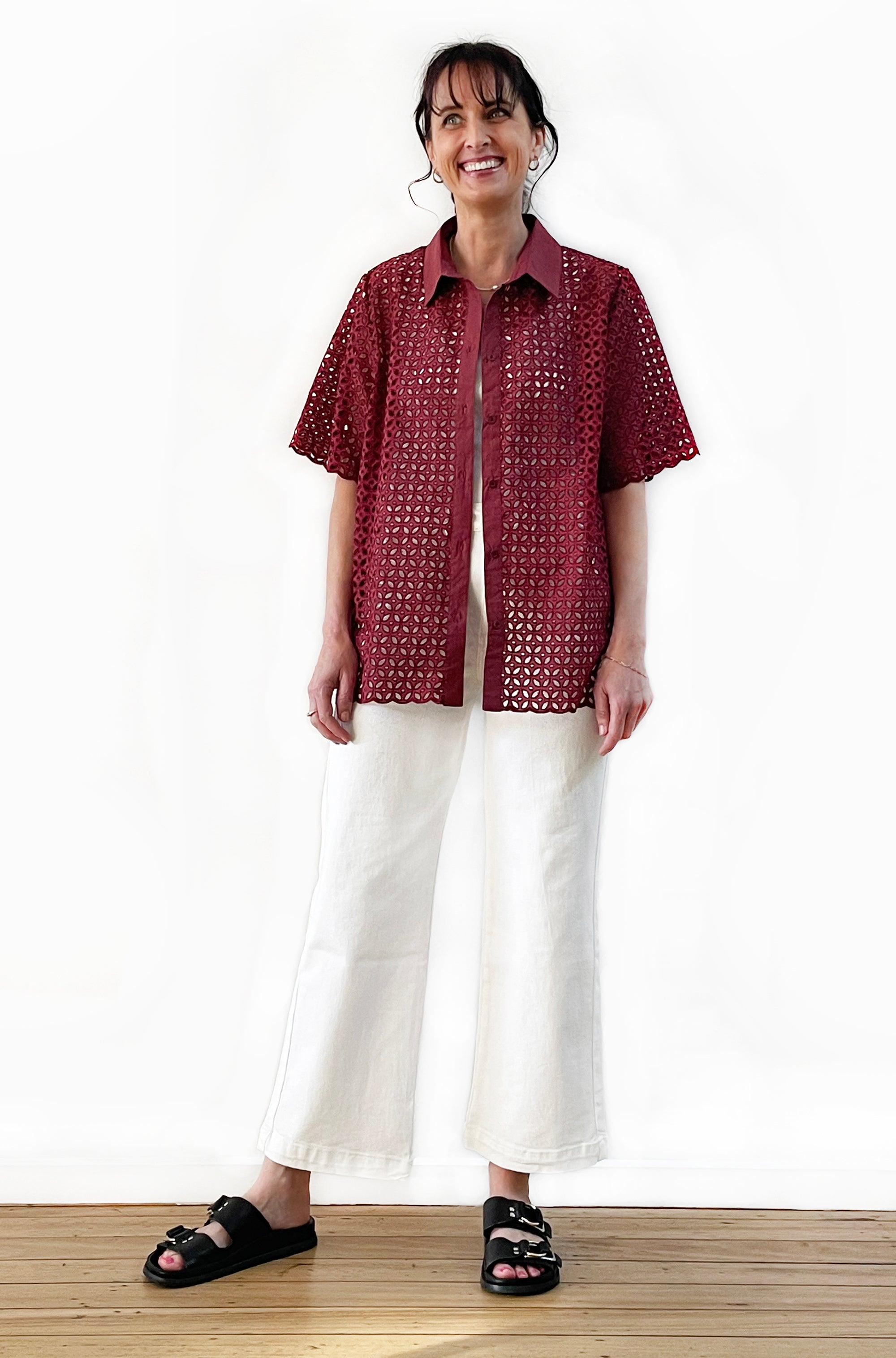 COTTON CUT OUT SHIRT MERLOT