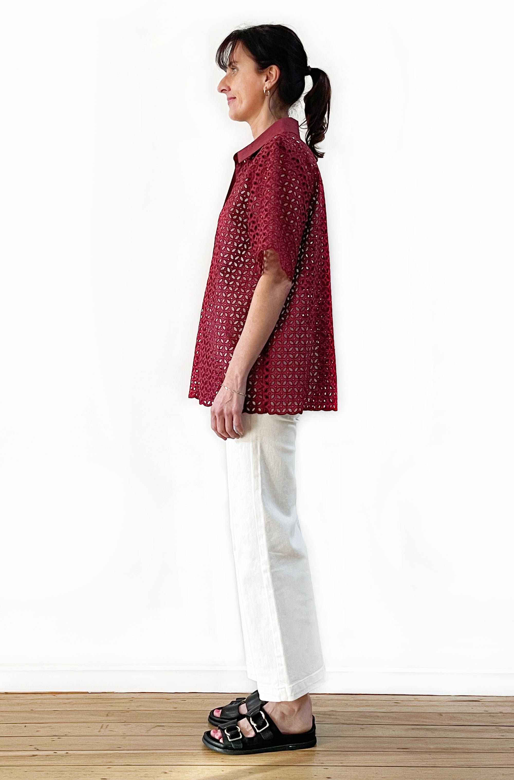 COTTON CUT OUT SHIRT MERLOT