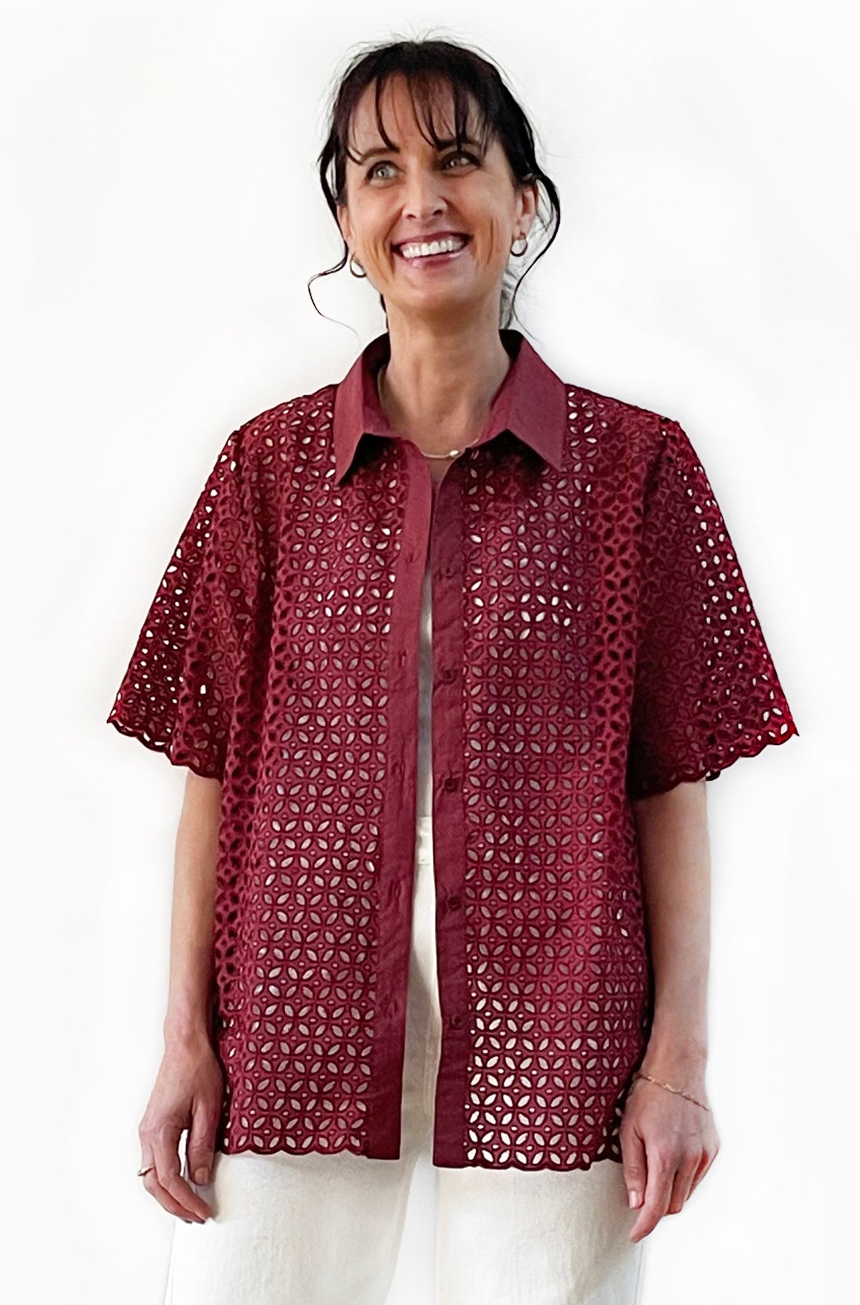 COTTON CUT OUT SHIRT MERLOT