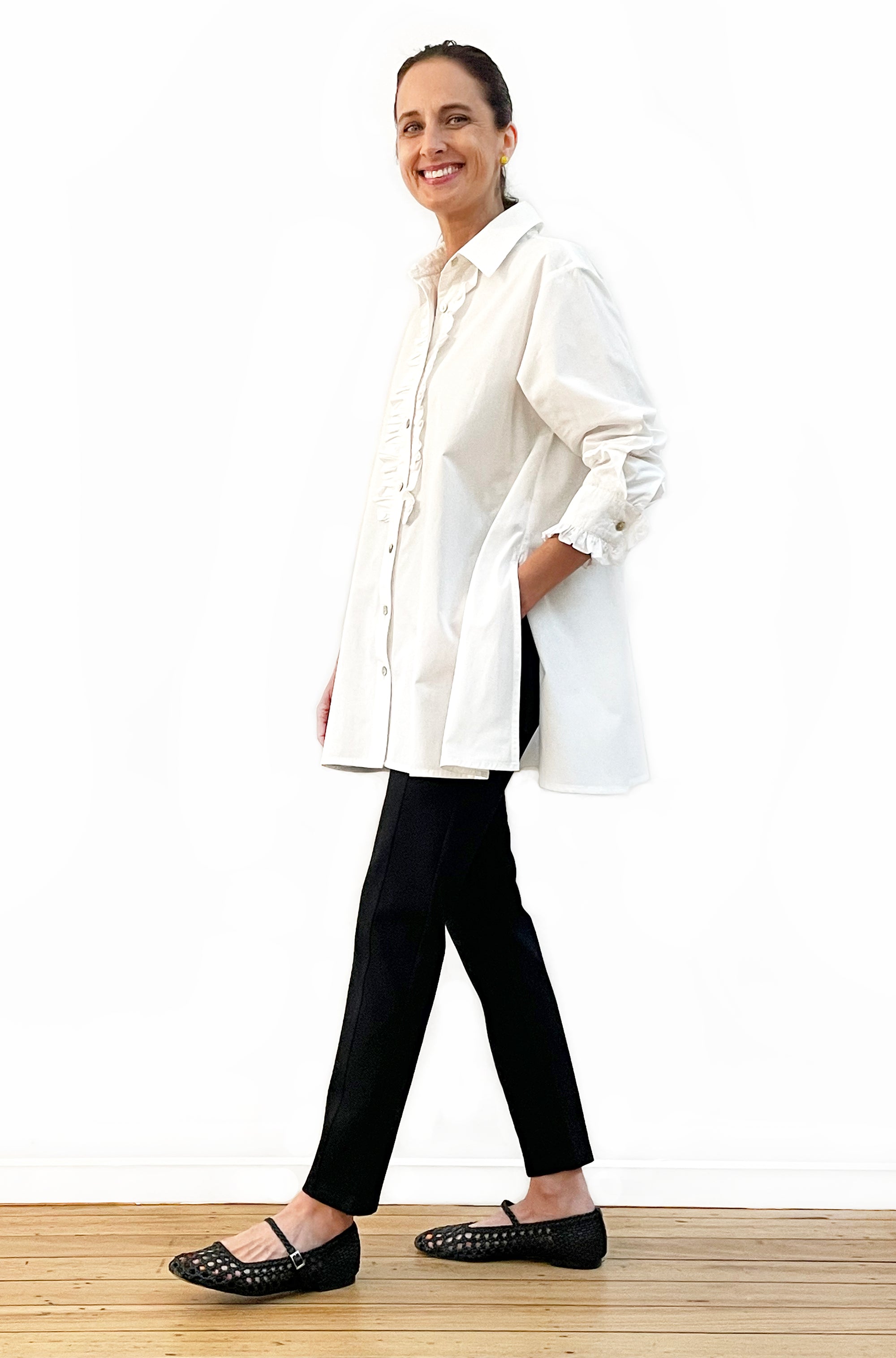 COTTON FRILL DETAIL SWING SHIRT WHITE