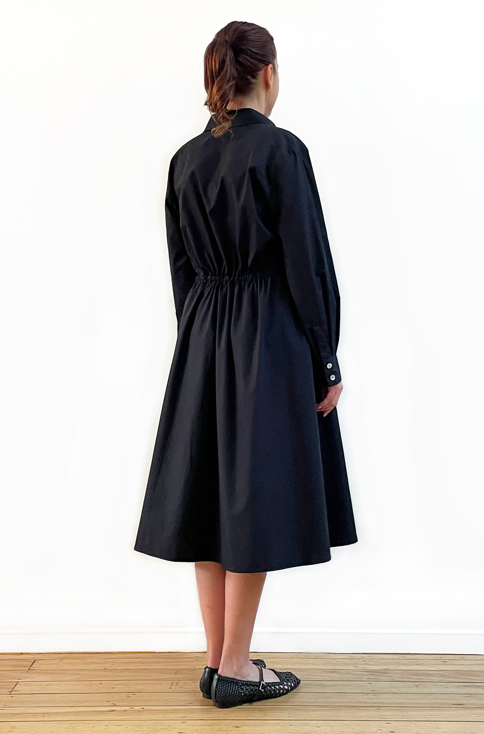 COTTON FULL SKIRT SHIRT DRESS BLACK