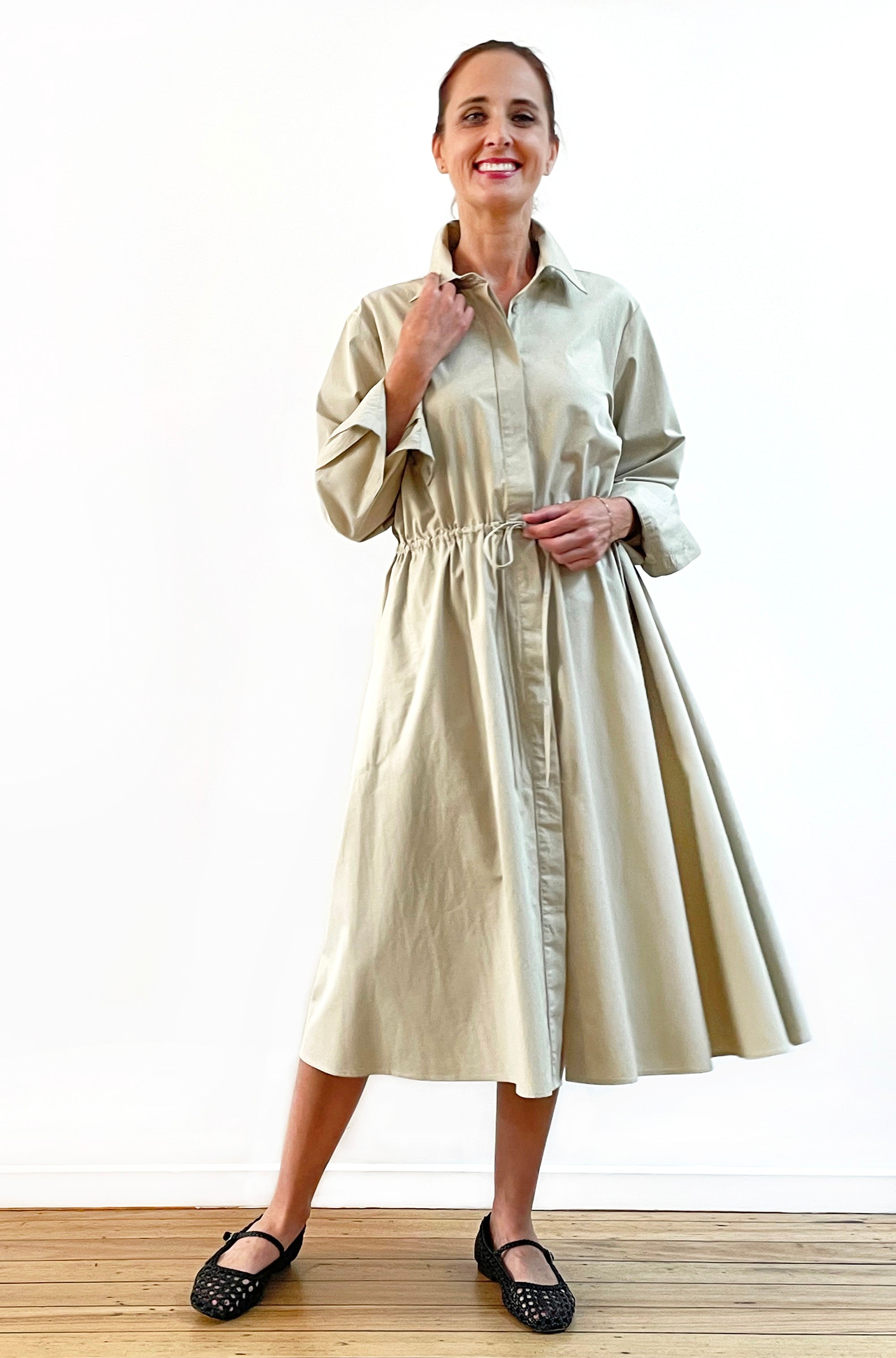 COTTON FULL SKIRT SHIRT DRESS NATURAL