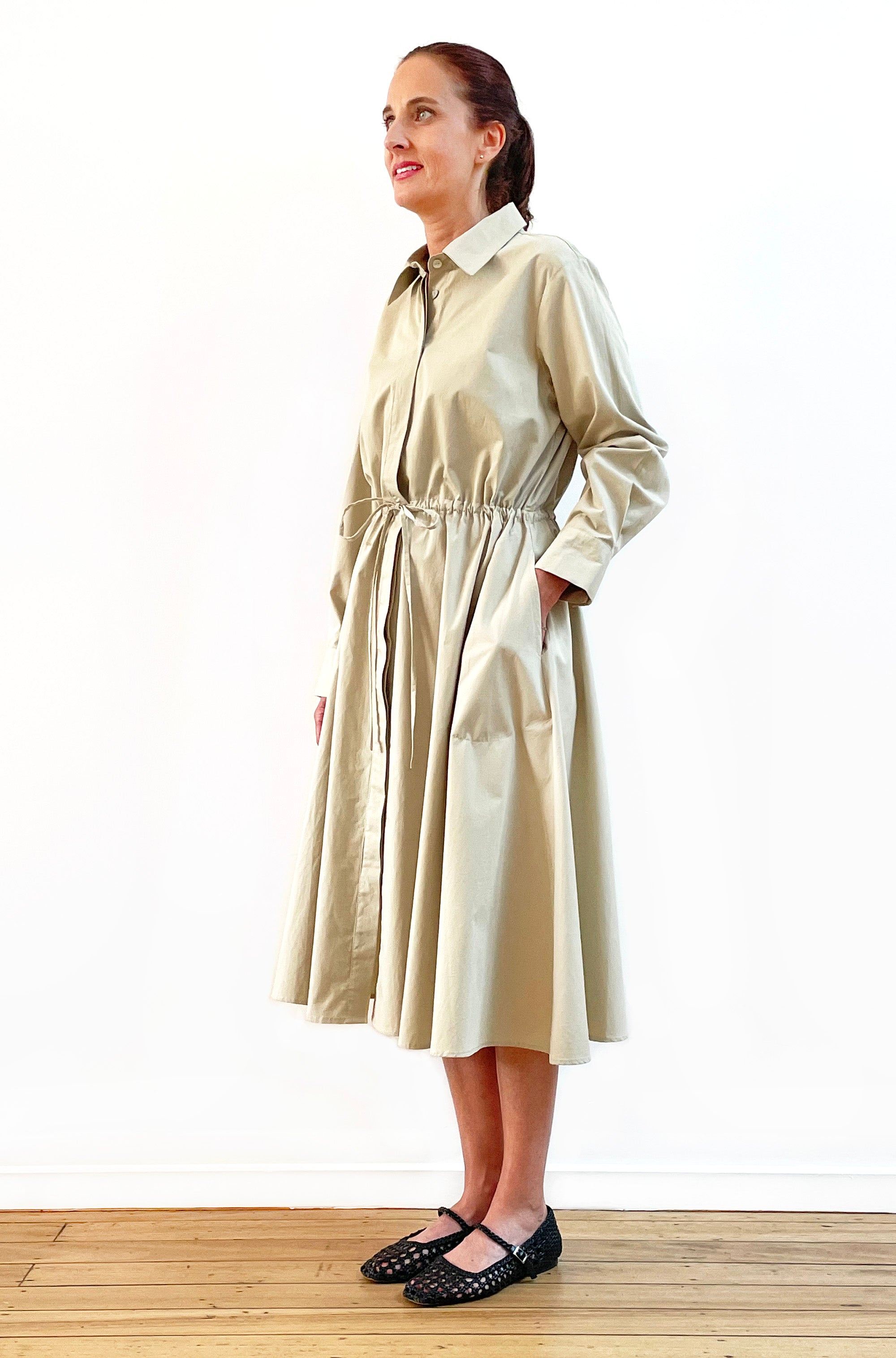 COTTON FULL SKIRT SHIRT DRESS NATURAL