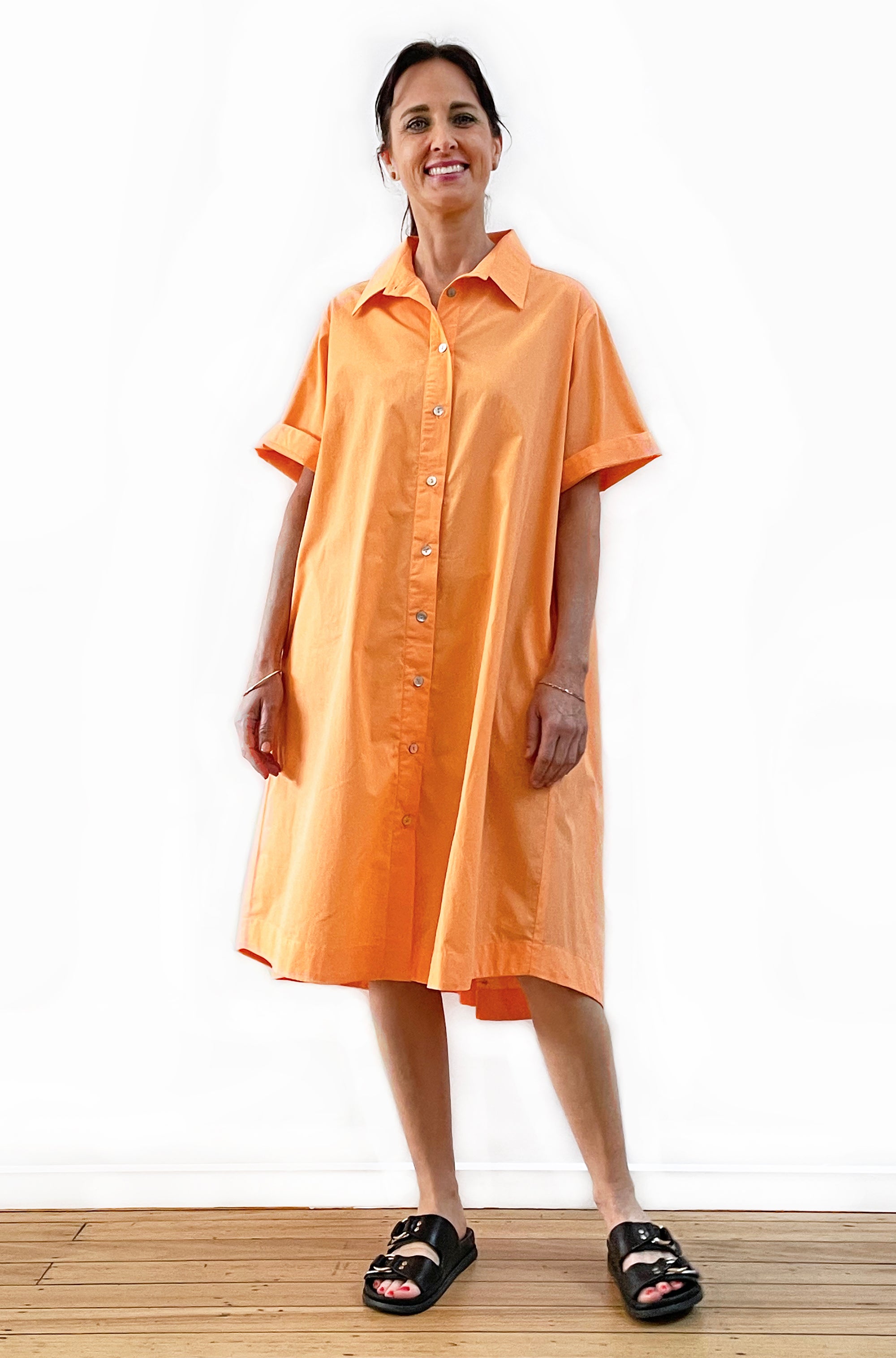 COTTON GATHERED BACK SWING SHIRT DRESS ORANGE FIZZ