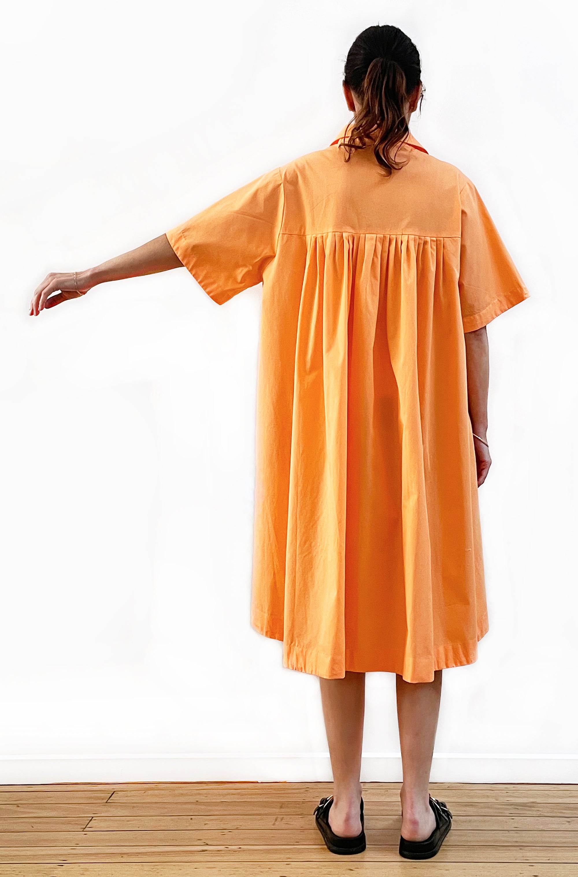 COTTON GATHERED BACK SWING SHIRT DRESS ORANGE FIZZ