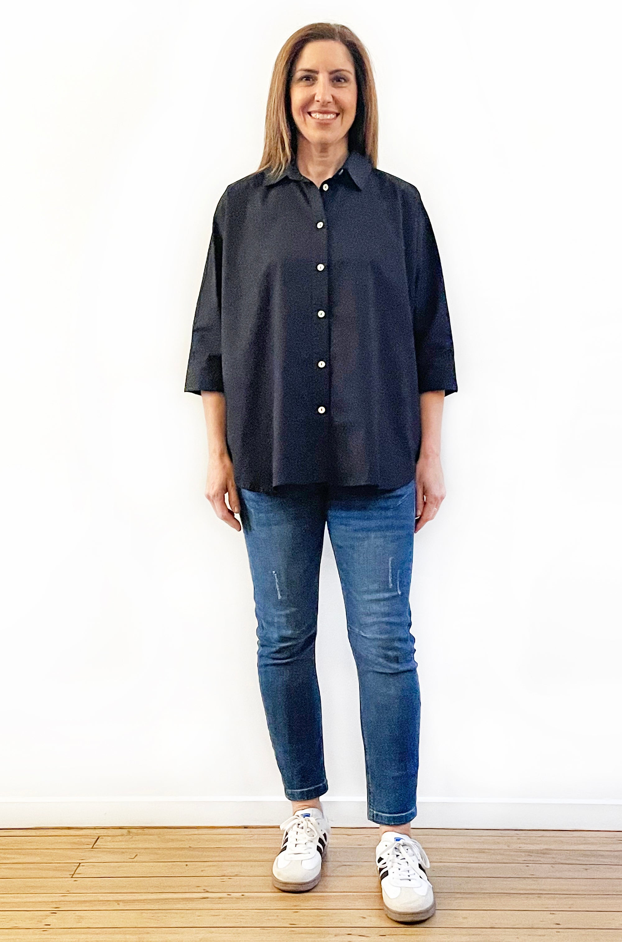 COTTON KIMONO SLEEVE SHIRT BLACK