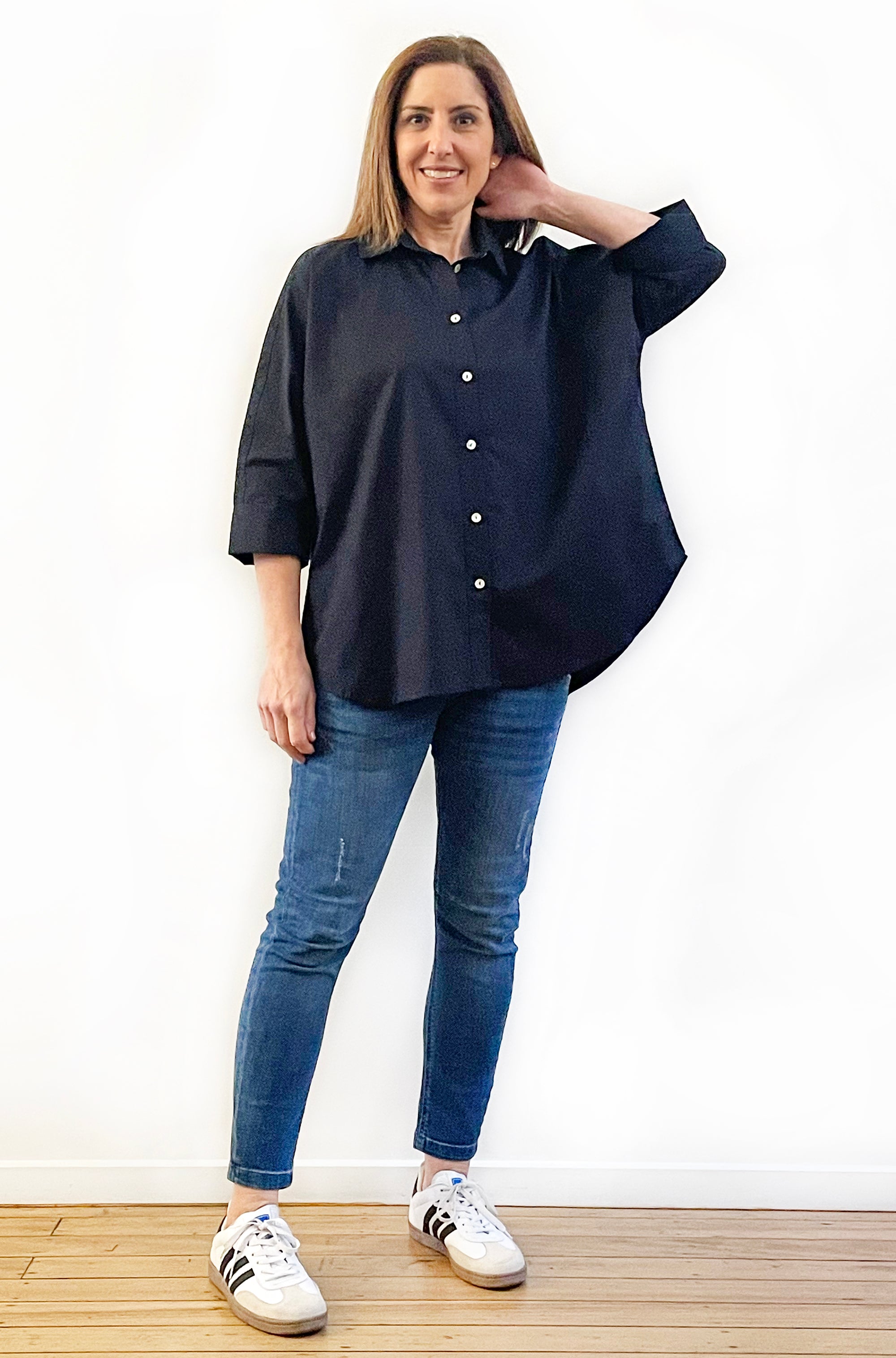 COTTON KIMONO SLEEVE SHIRT BLACK