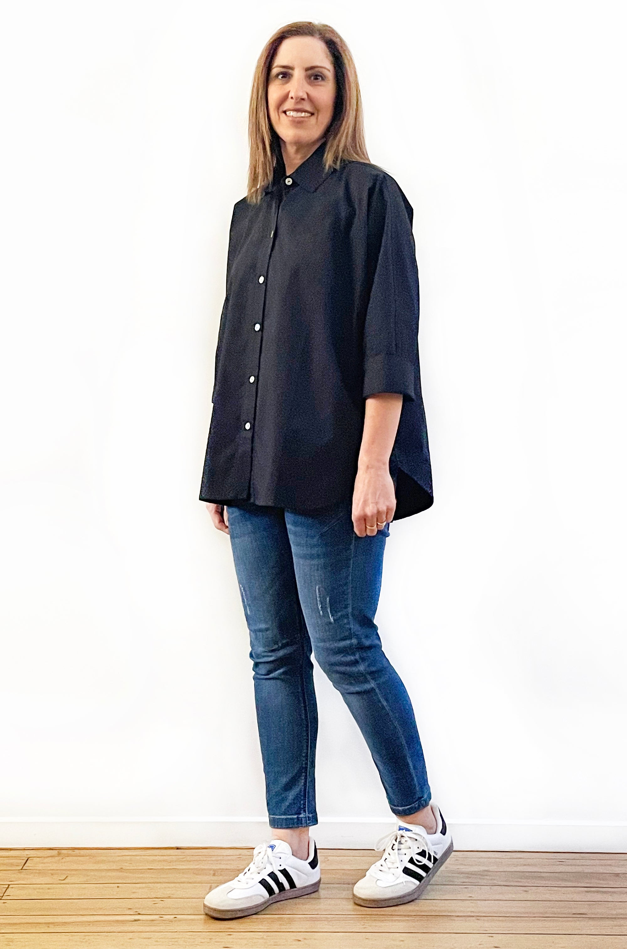 COTTON KIMONO SLEEVE SHIRT BLACK