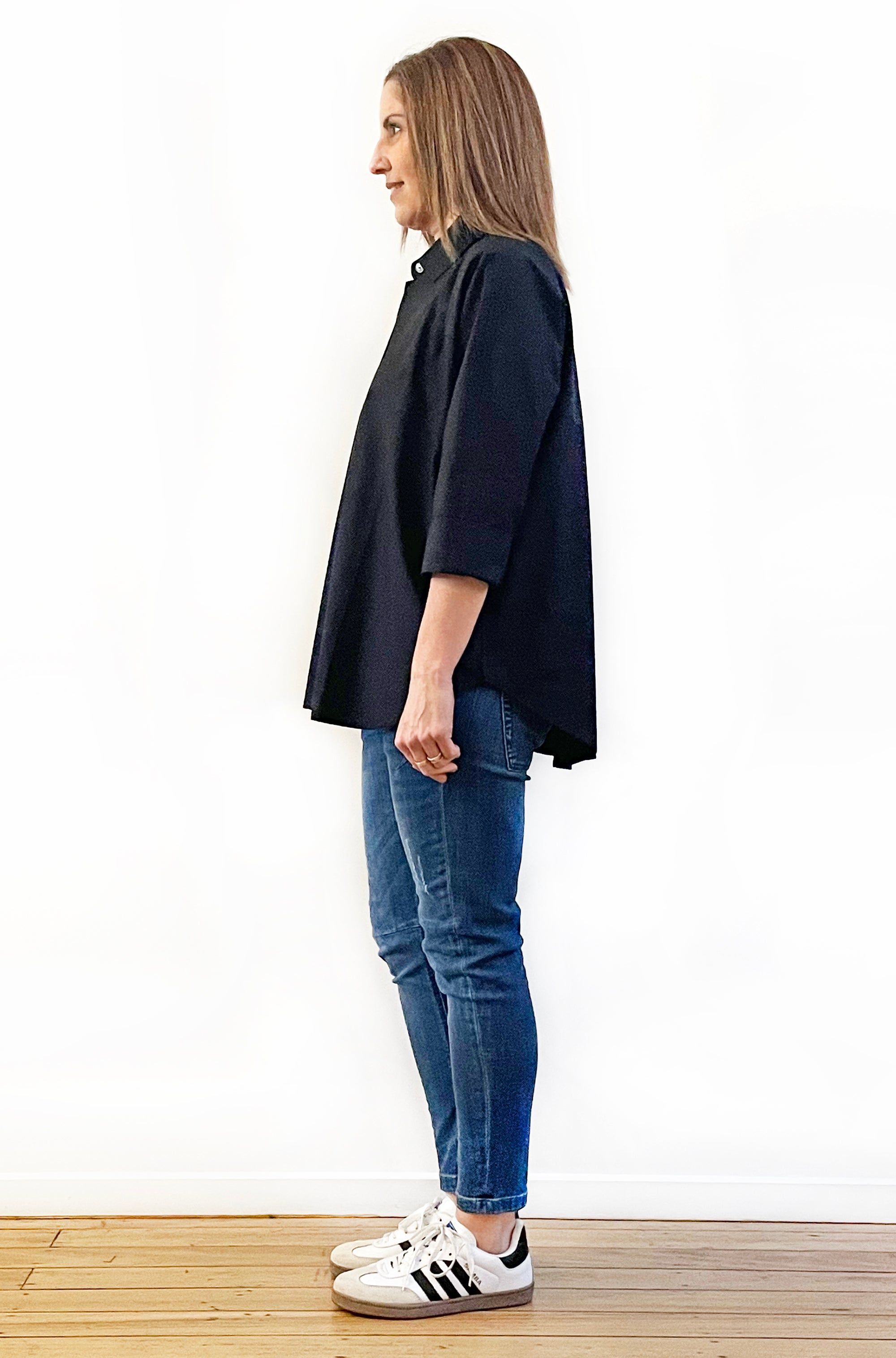 COTTON KIMONO SLEEVE SHIRT BLACK