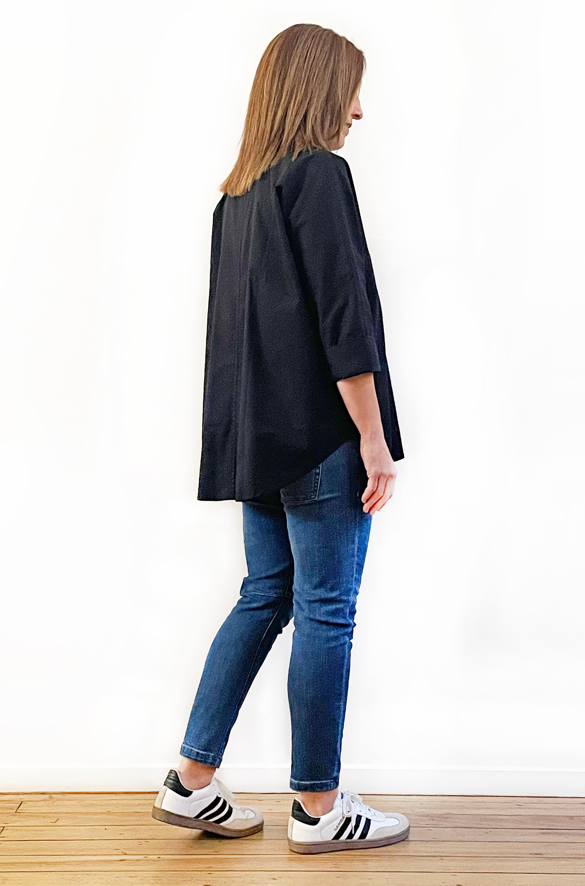 COTTON KIMONO SLEEVE SHIRT BLACK