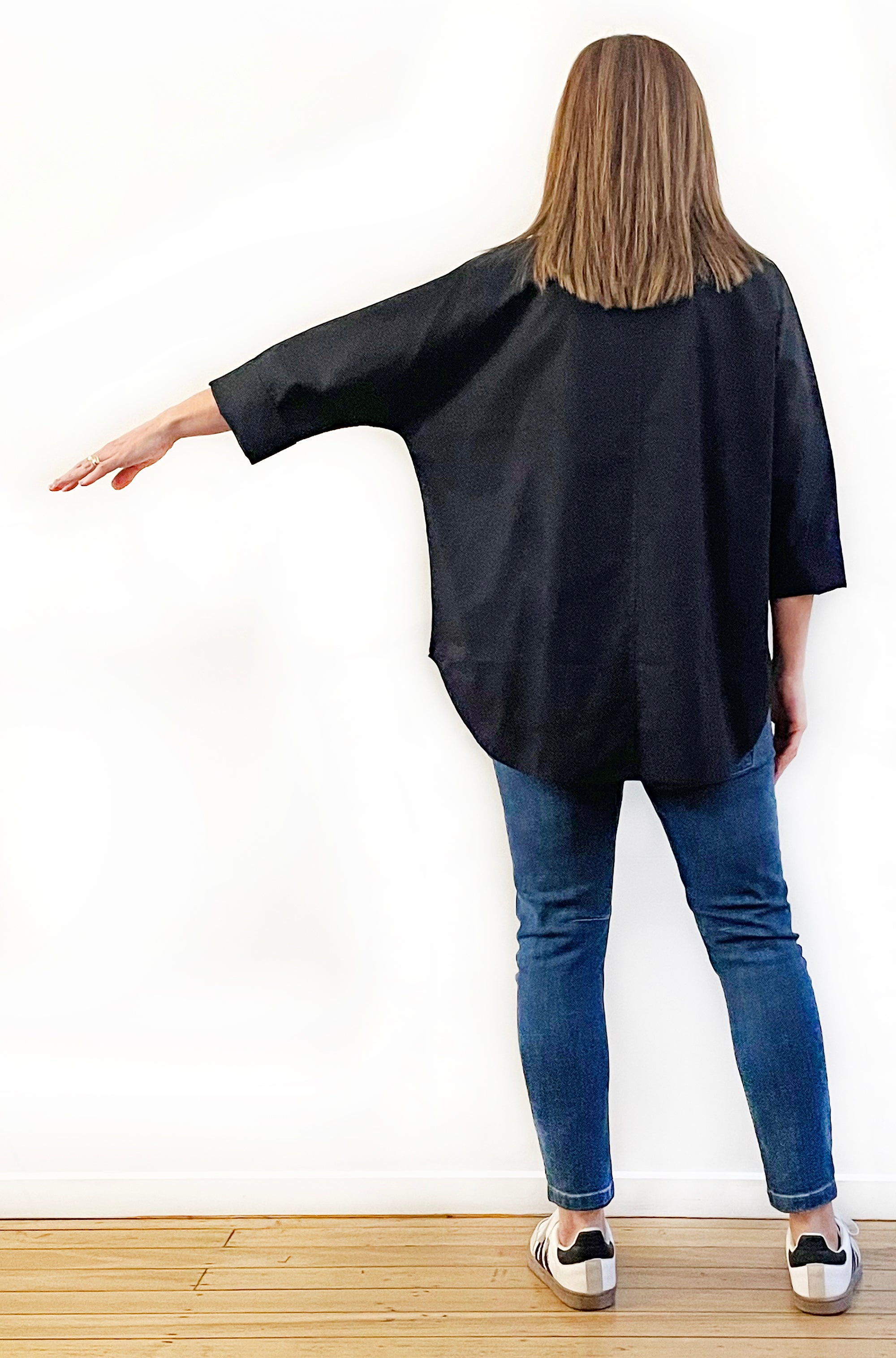 COTTON KIMONO SLEEVE SHIRT BLACK