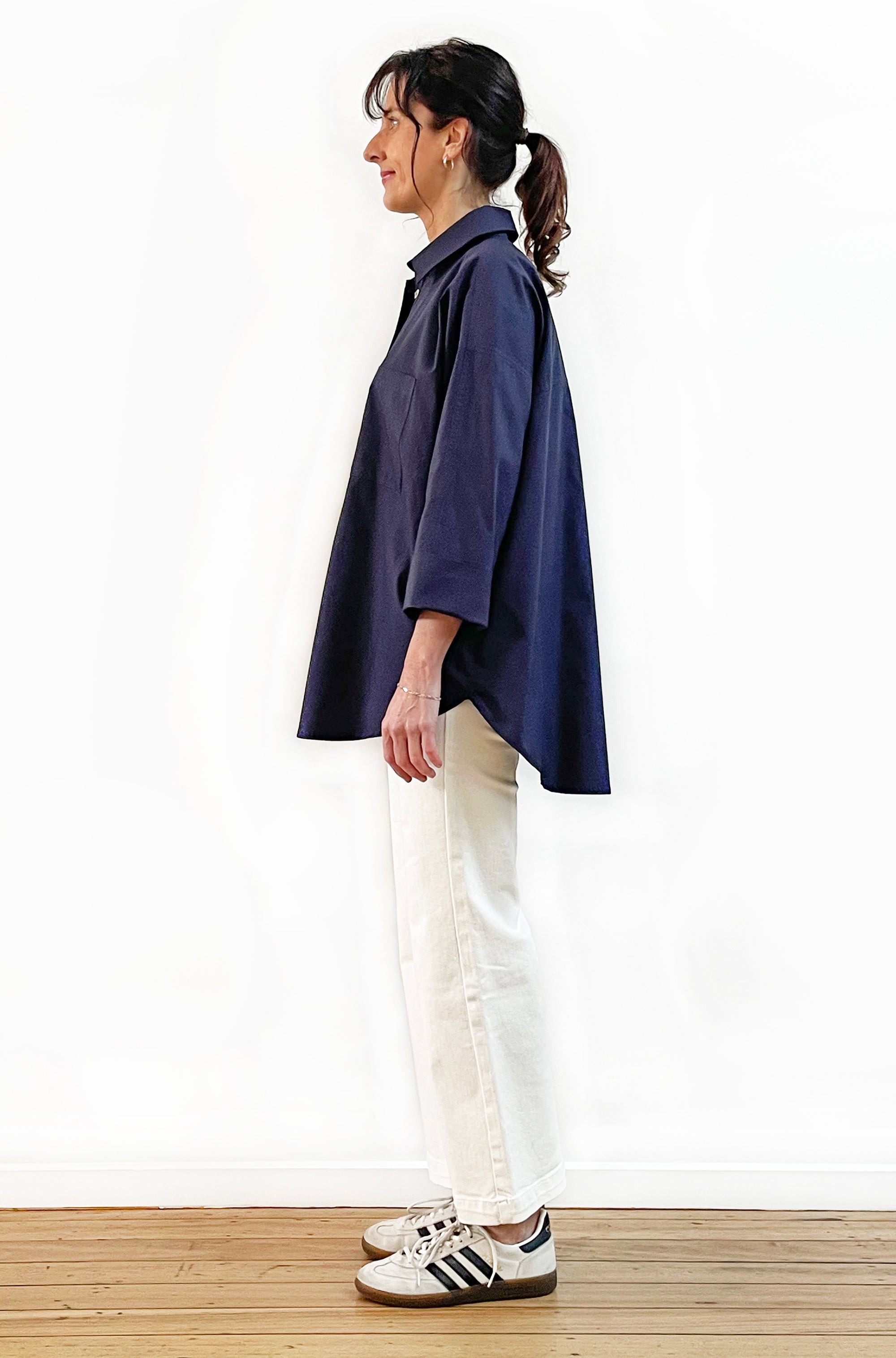 COTTON KIMONO SLEEVE SHIRT NAVY